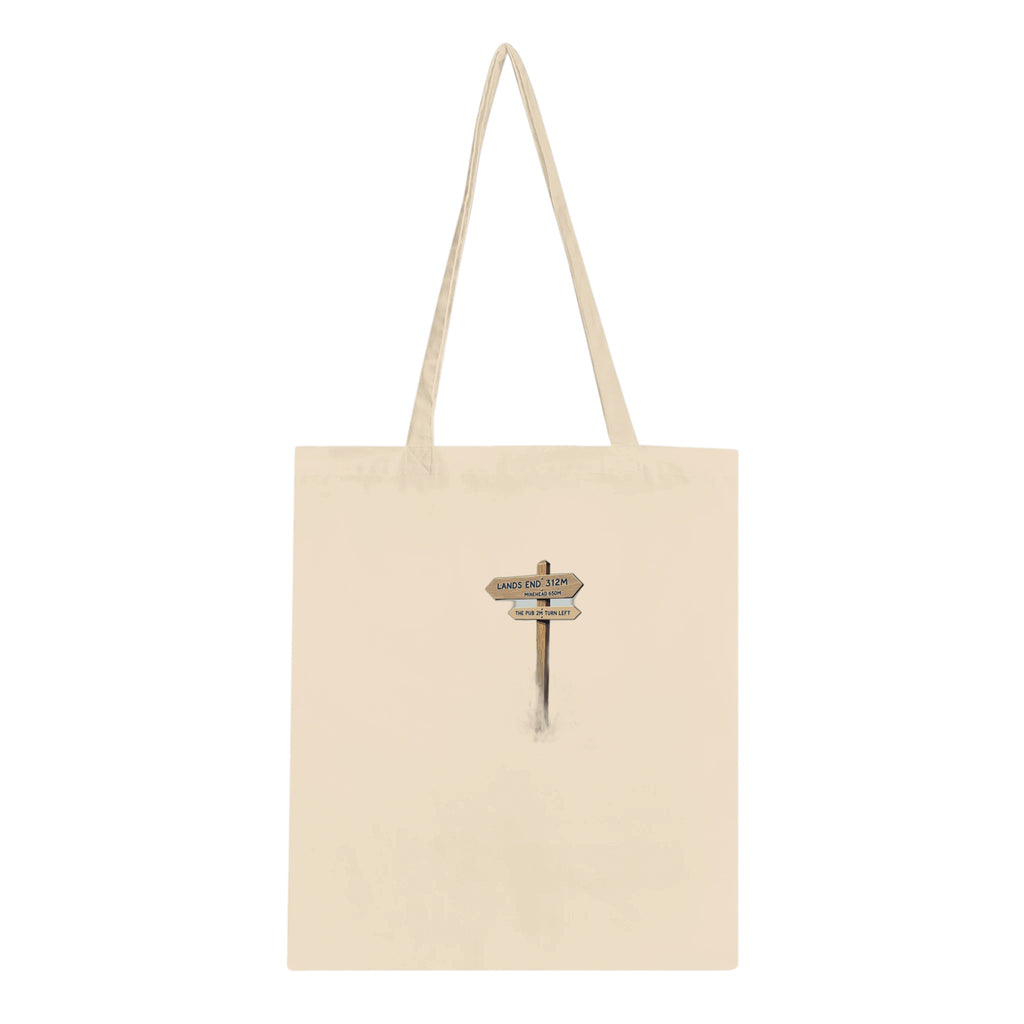 Coastal Path Signpost Humour Cotton Shopper UK Tote Bag — detail view | Wild Thread Co
