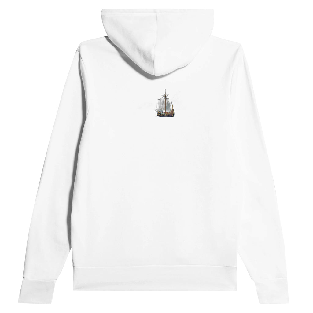Viking Longship Approaching Britain Hoodie Pullover Unisex Cotton UK Hoodie — detail view | Wild Thread Co