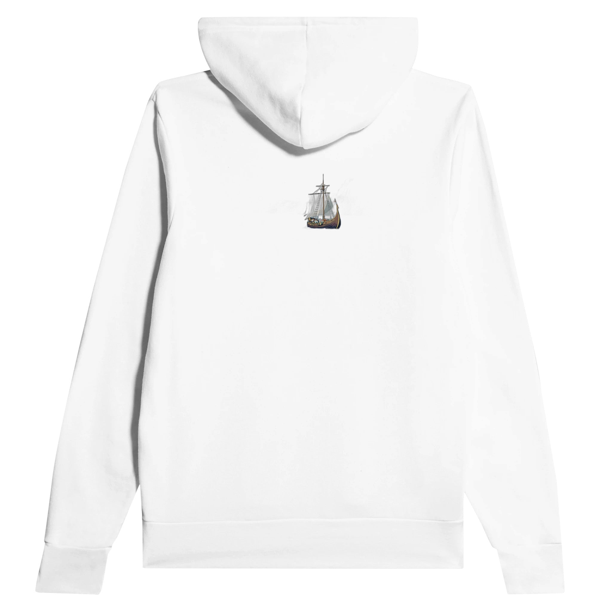 Viking Longship Approaching Britain Hoodie Pullover Unisex Cotton UK Hoodie — detail view | Wild Thread Co