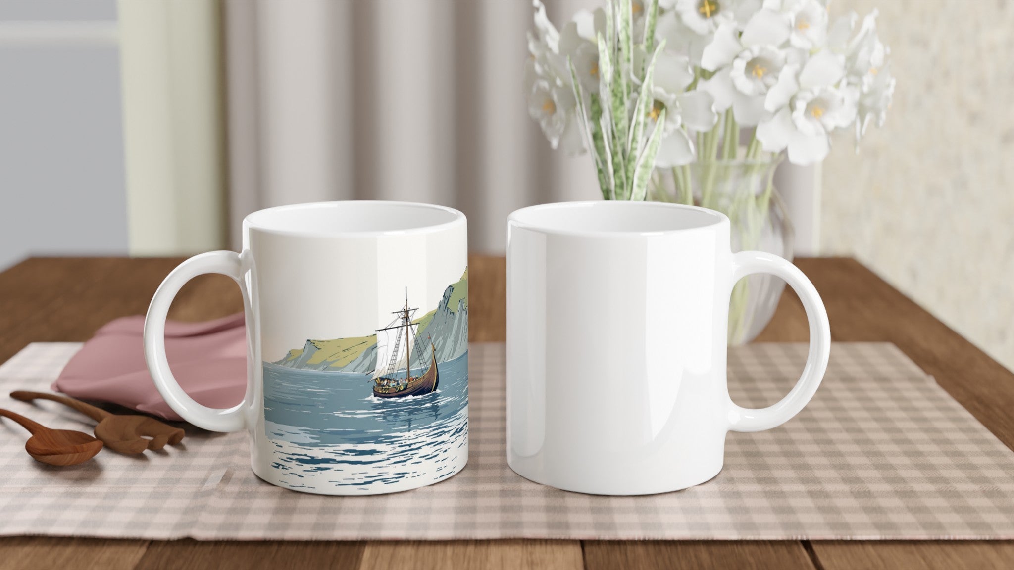 Viking Longship Coffee Tea Ceramic 11oz Mug UK Gift Mug — detail view | Wild Thread Co