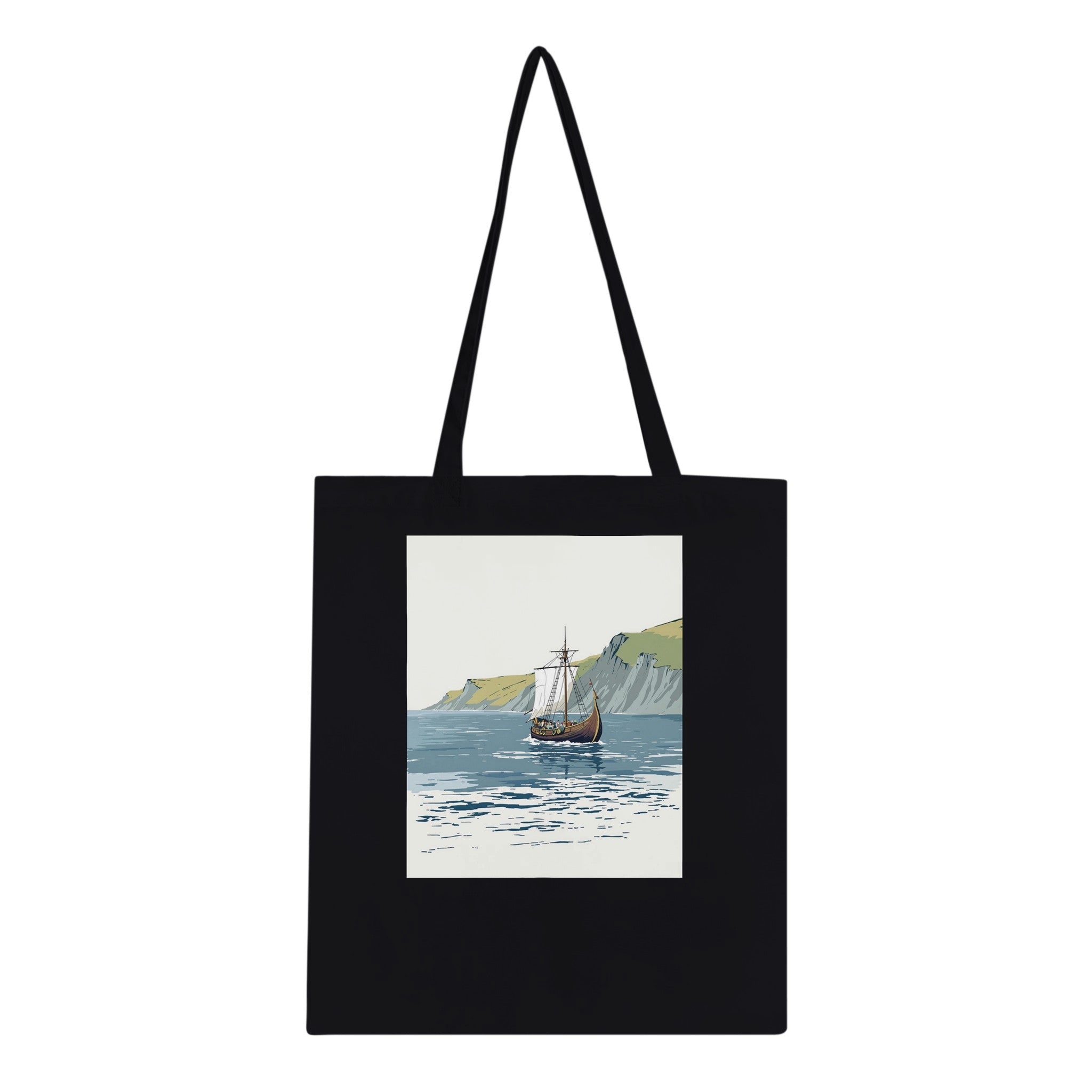 Viking Longship Approaching Britain Tote Bag Cotton Shopper UK Tote Bag — detail view | Wild Thread Co