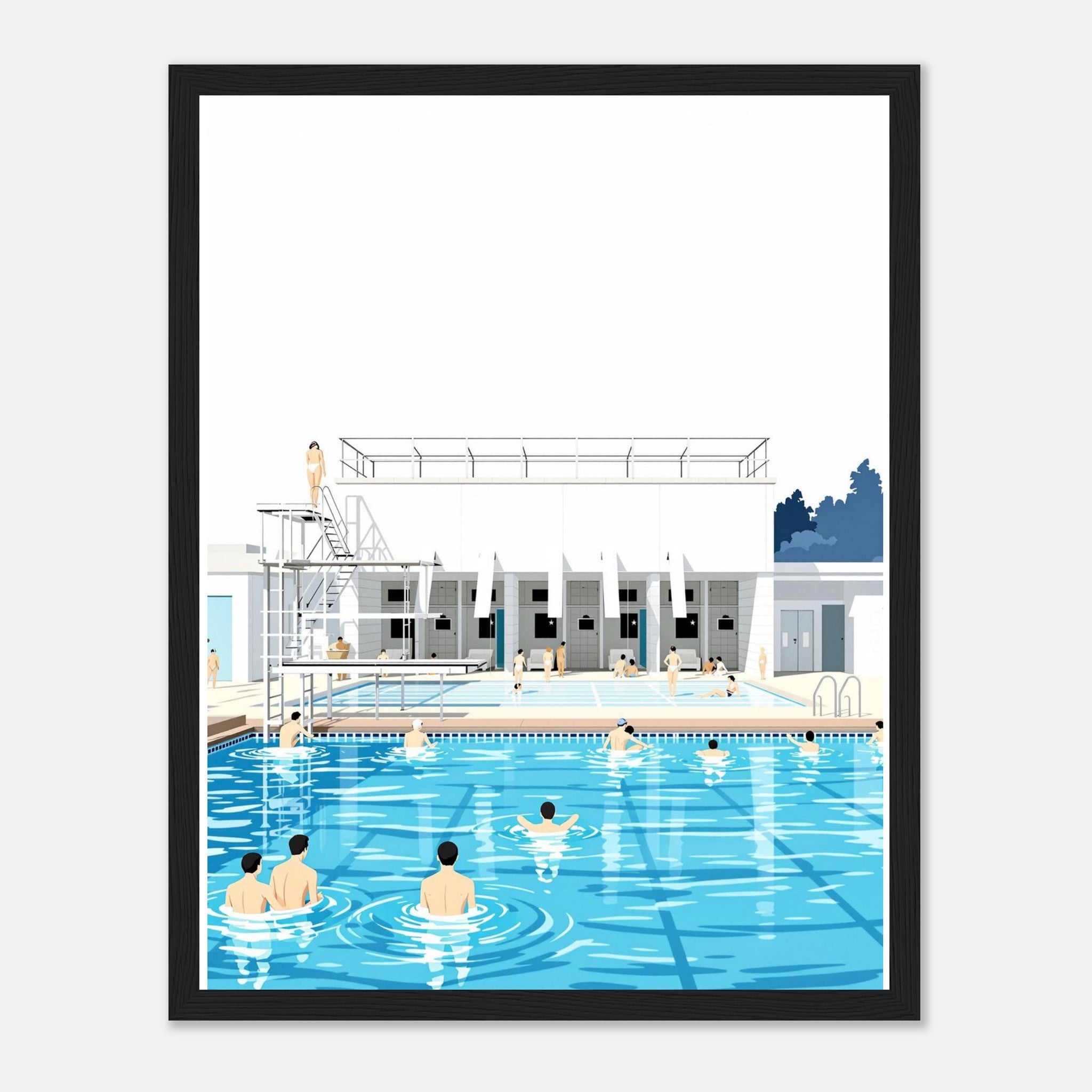 Art Deco Outdoor Lido Pool Framed Print Wall Art Ready to Hang UK Framed Art Print — detail view | Wild Thread Co