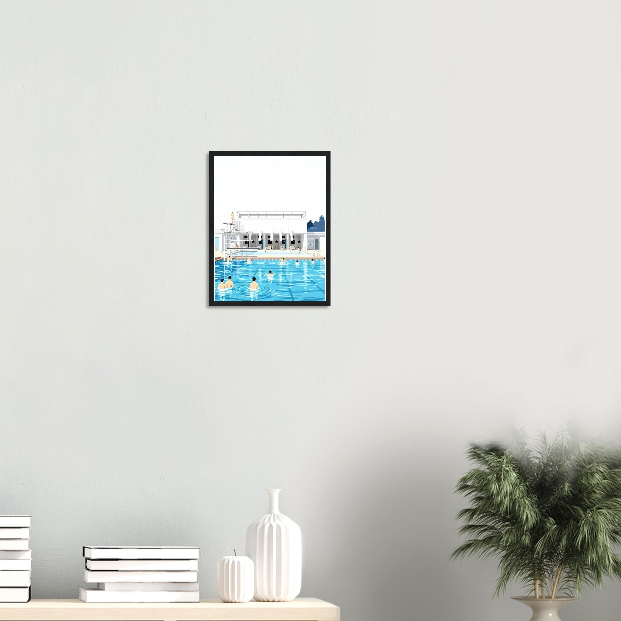 Art Deco Outdoor Lido Pool Framed Print Wall Art Ready to Hang UK Framed Art Print — detail view | Wild Thread Co