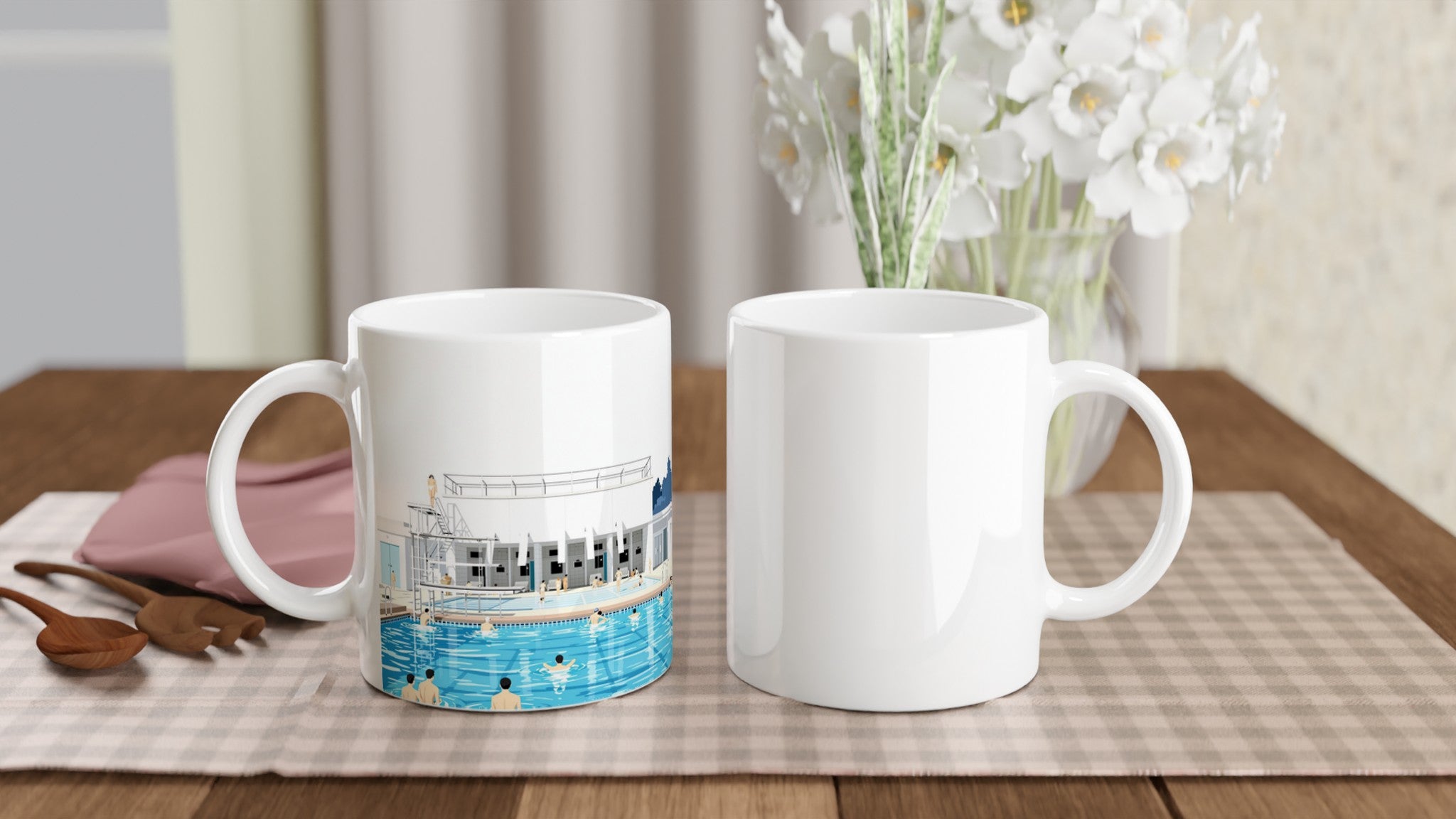 Art Deco Outdoor Lido Pool Coffee Tea Ceramic 11oz Mug — detail view | Wild Thread Co