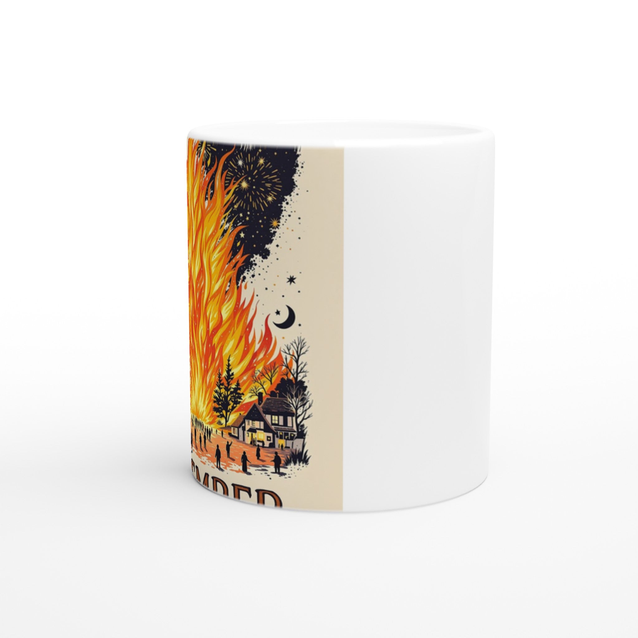 Bonfire Night Village Fire Coffee Tea Ceramic 11oz Mug — detail view | Wild Thread Co
