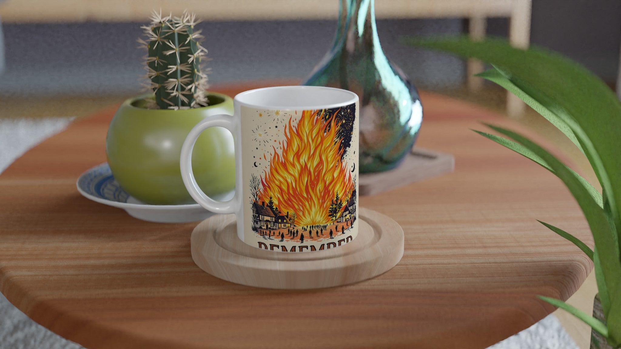 Bonfire Night Village Fire Coffee Tea Ceramic 11oz Mug — detail view | Wild Thread Co
