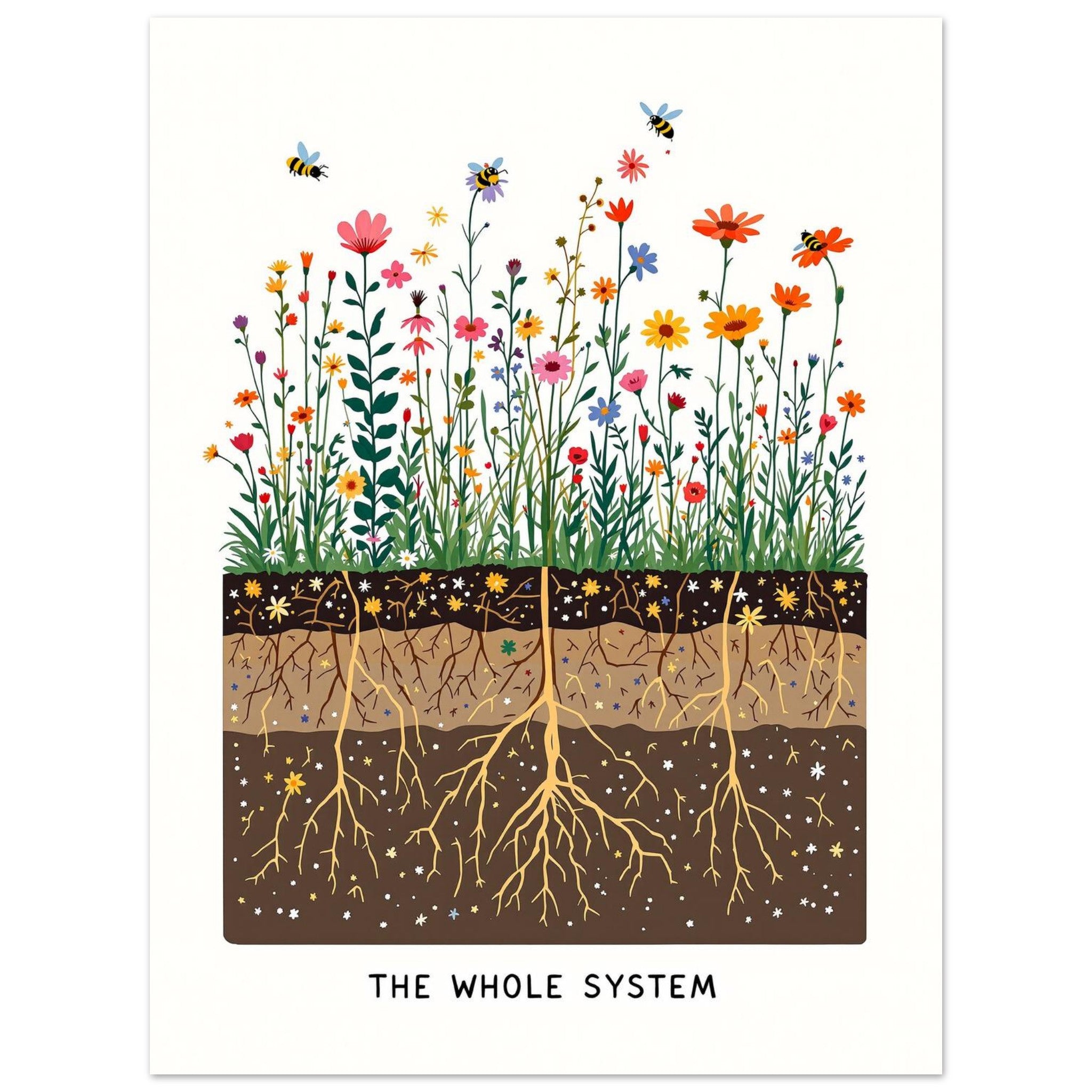 Wildflower Meadow Pollinator Cross-Section A1 Art Wall Art UK Art Art Print Post Art Print — detail view | Wild Thread Co