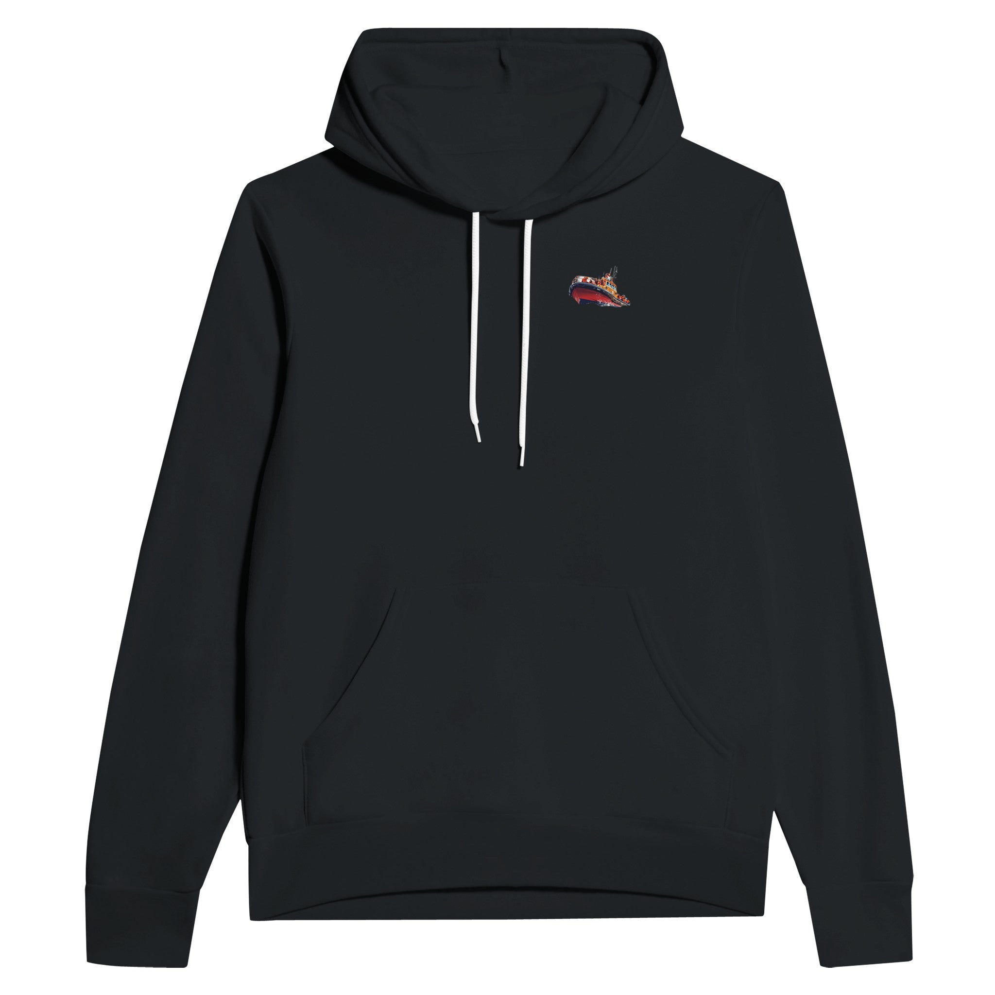 Rnli Lifeboat Launching Heavy Seas Hoodie Pullover Unisex Cotton UK Hoodie — detail view | Wild Thread Co