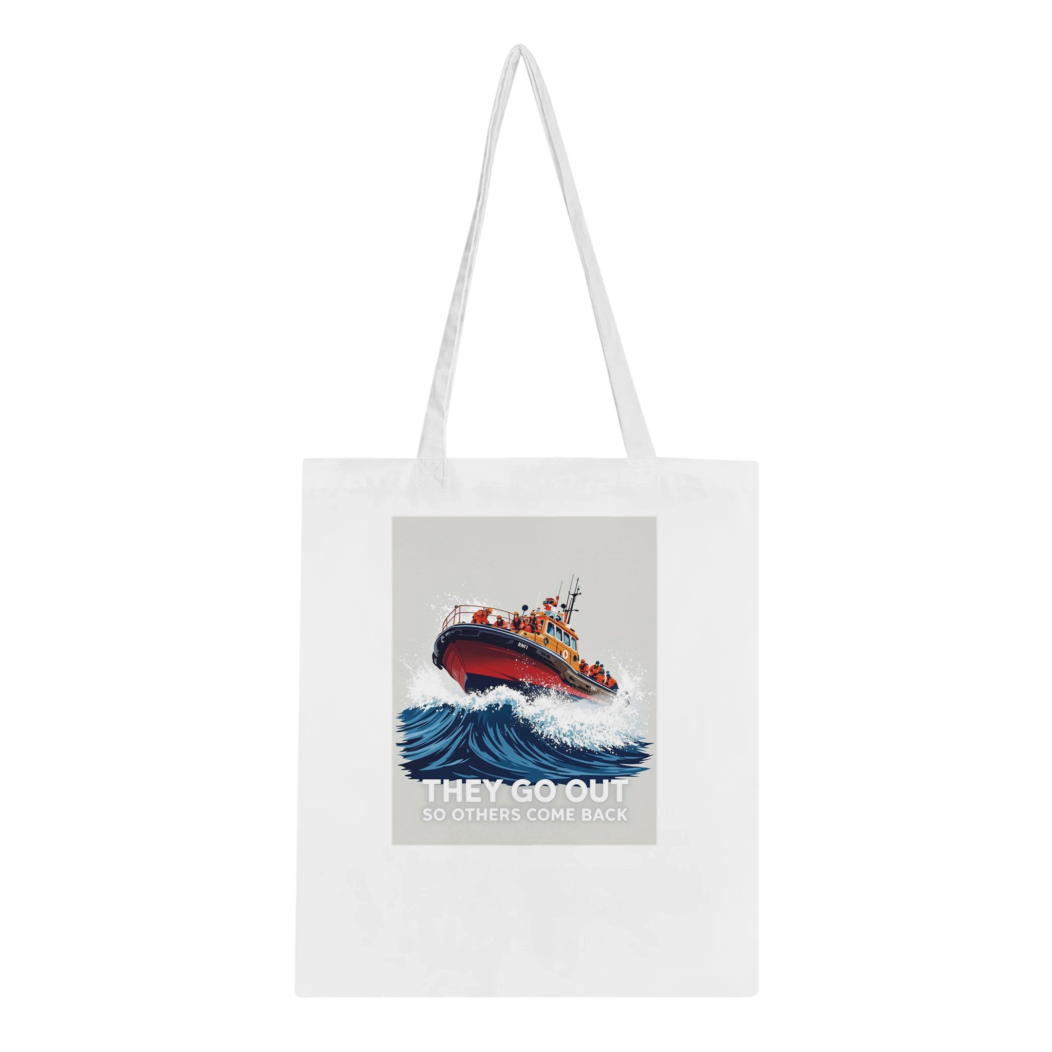 Rnli Lifeboat Launching Heavy Seas Cotton Shopper UK Tote Bag — detail view | Wild Thread Co