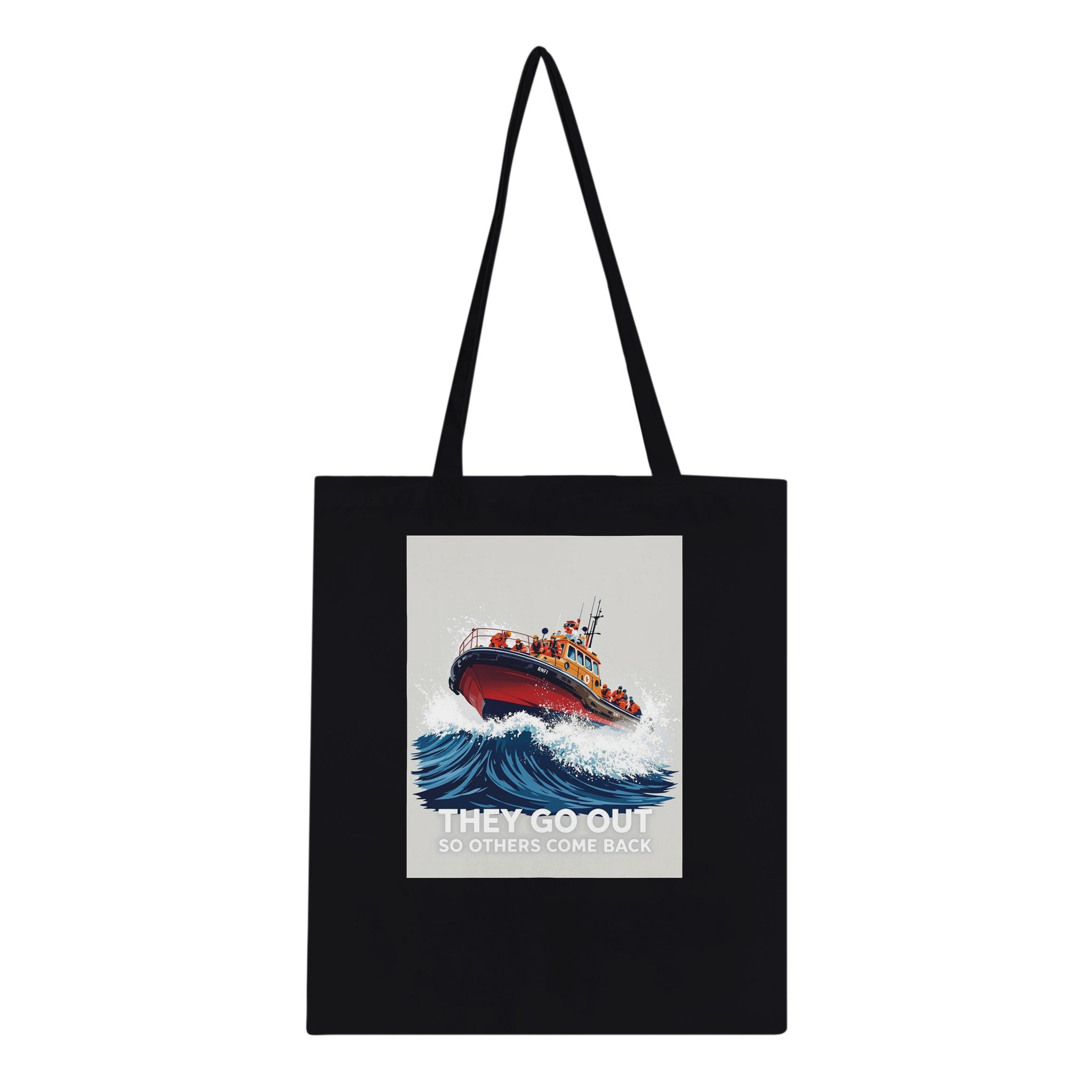 Rnli Lifeboat Launching Heavy Seas Cotton Shopper UK Tote Bag — detail view | Wild Thread Co