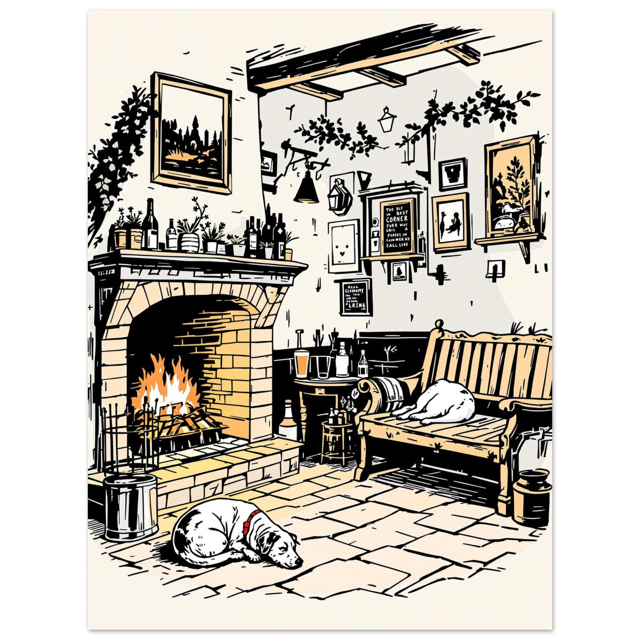 The Best Corner in England Country Pub Art Wall Art UK Gift Art Art Print Poster Art Print — detail view | Wild Thread Co