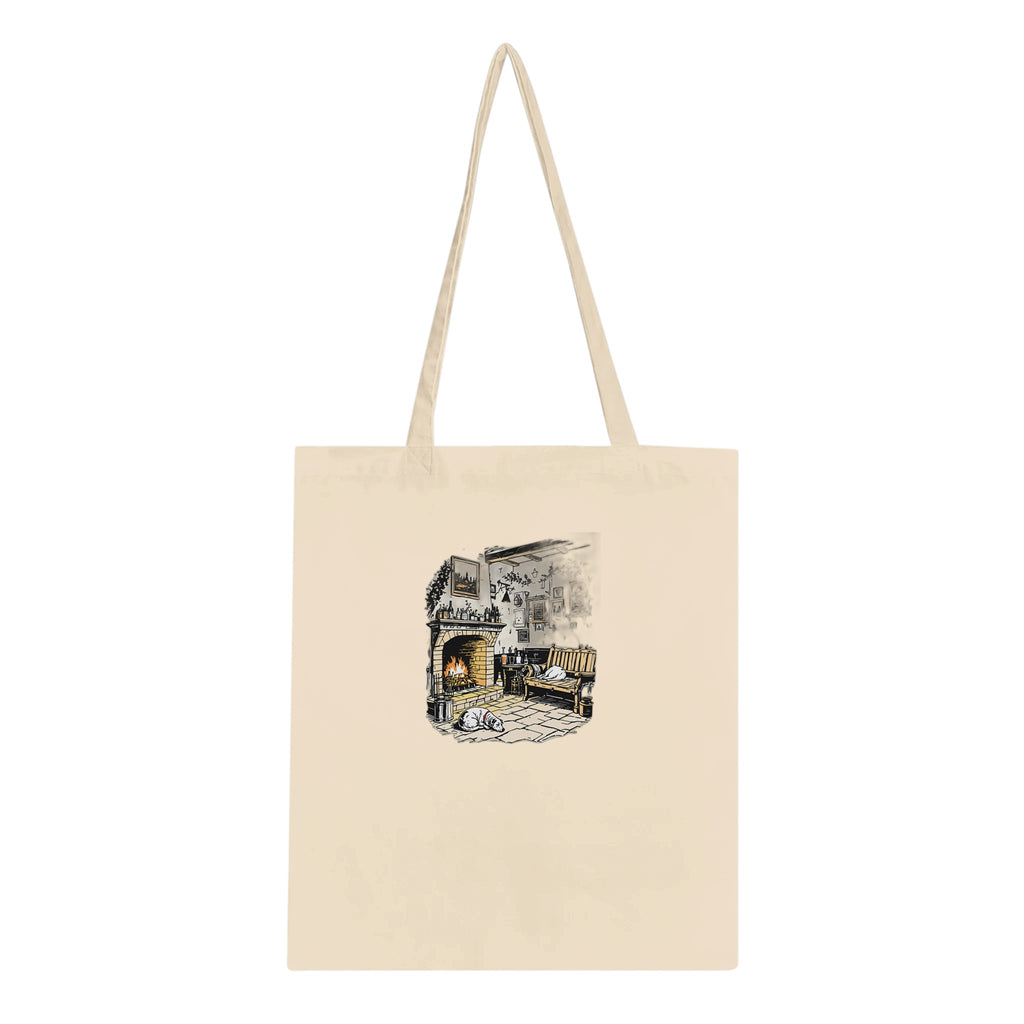 Country Pub Fireplace Sanctuary Cotton Shopper UK Tote Bag — detail view | Wild Thread Co