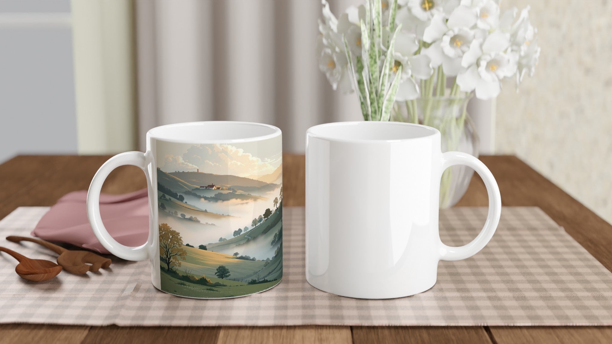 Morning Mist Valley Farm Mug — detail view | Wild Thread Co