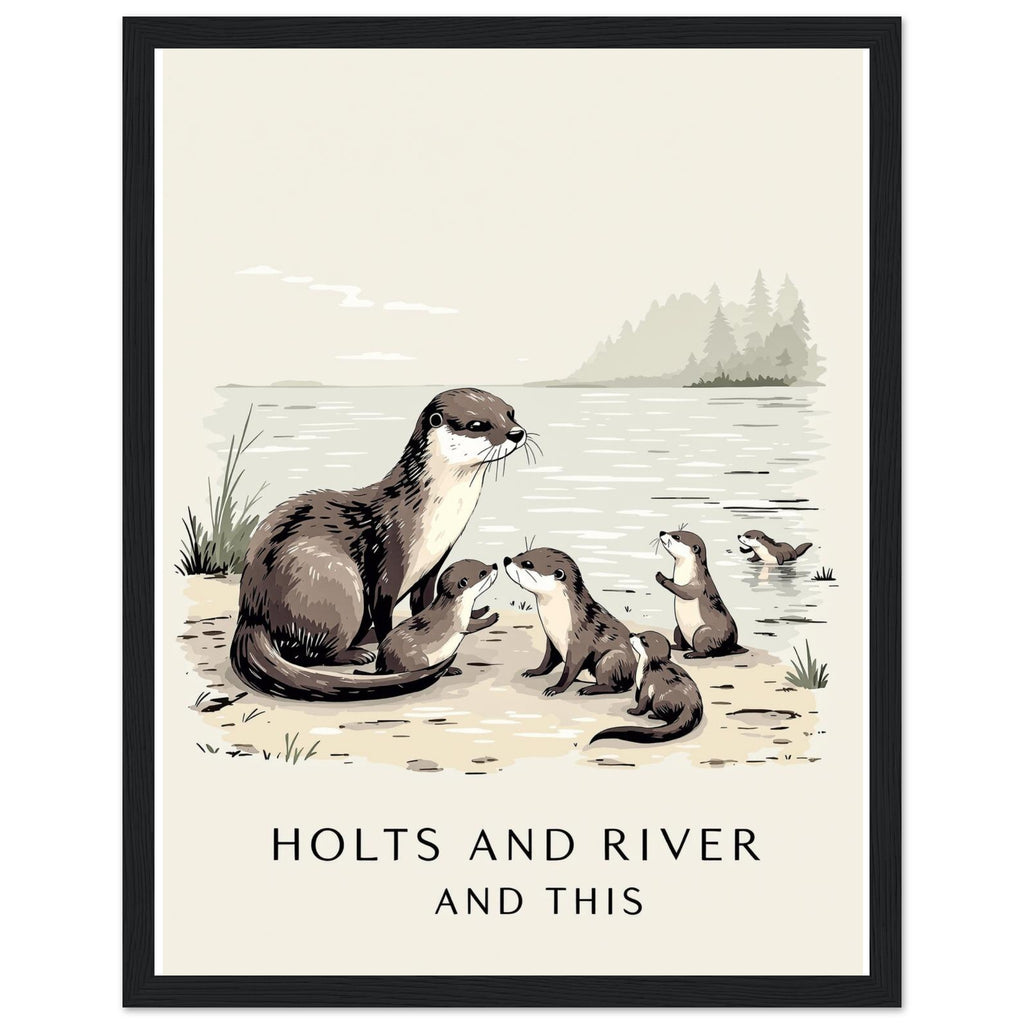 Otter Family Riverbank Pups Framed Print Wall Art Ready to Hang UK Framed Art Print — detail view | Wild Thread Co