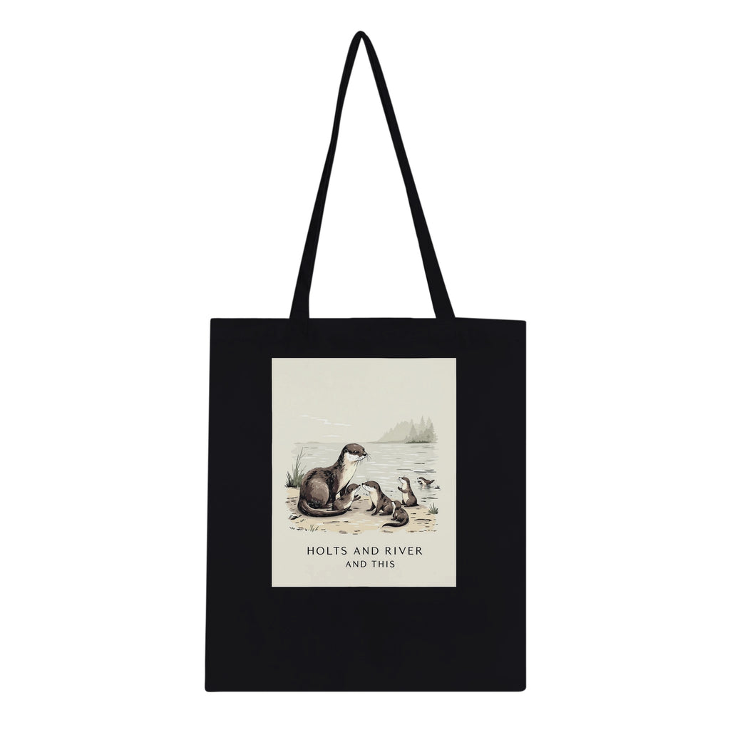 Otter Family Riverbank Pups Cotton Shopper UK Tote Bag UK Gift Tote Bag — detail view | Wild Thread Co