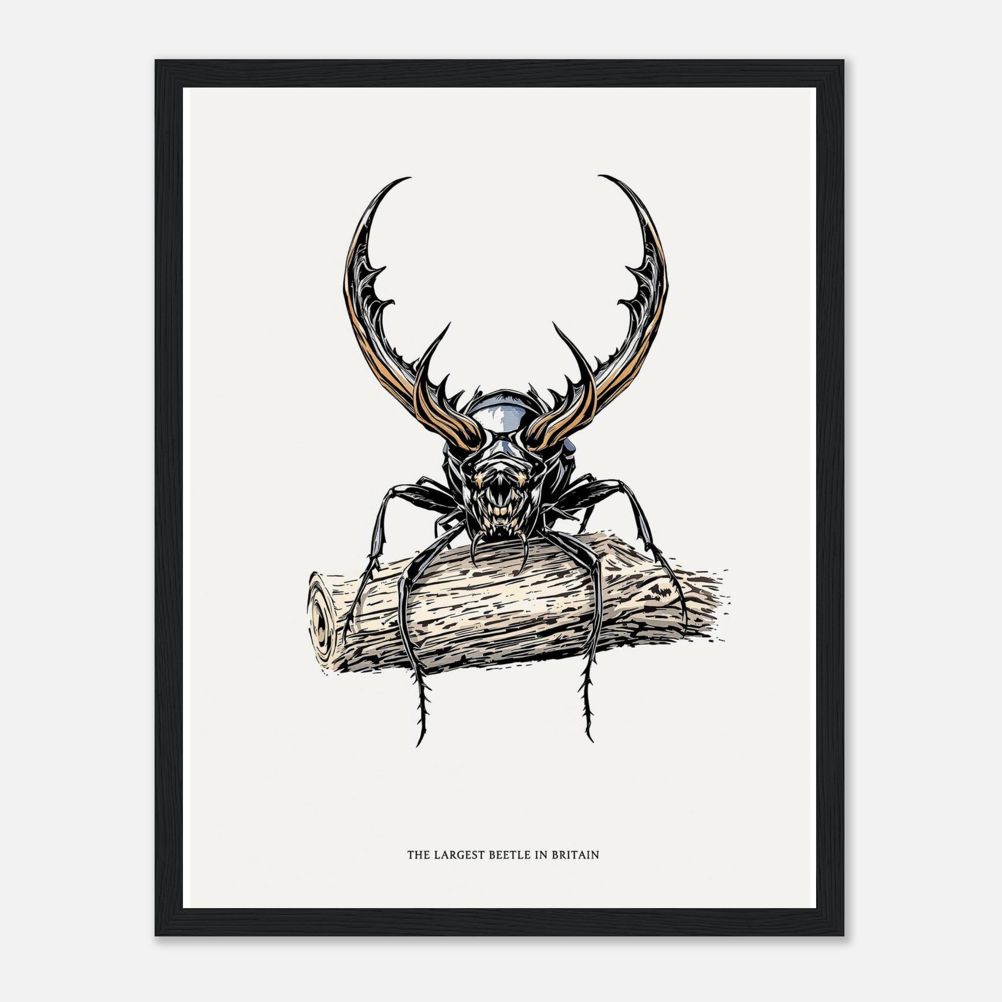 Stag Beetle Oak Log Framed Print Wall Art Ready to Hang UK Framed Art Print — detail view | Wild Thread Co