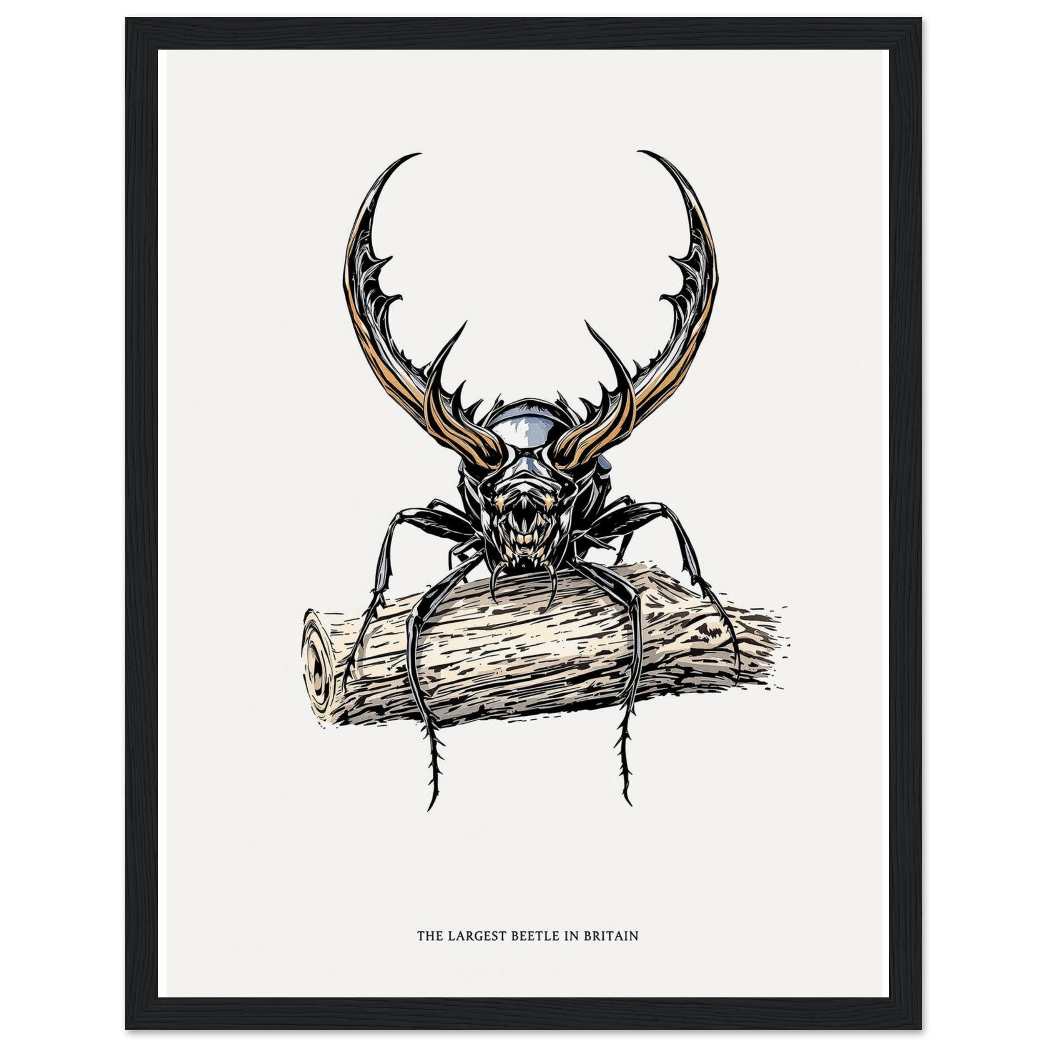 Stag Beetle Oak Log Framed Print Wall Art Ready to Hang UK — Framed Art Print | Wild Thread Co UK
