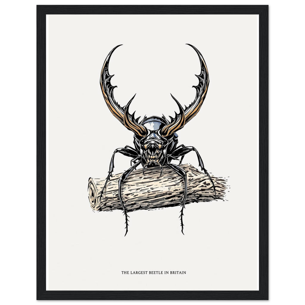 Stag Beetle Oak Log Framed Print Wall Art Ready to Hang UK Framed Art Print — detail view | Wild Thread Co