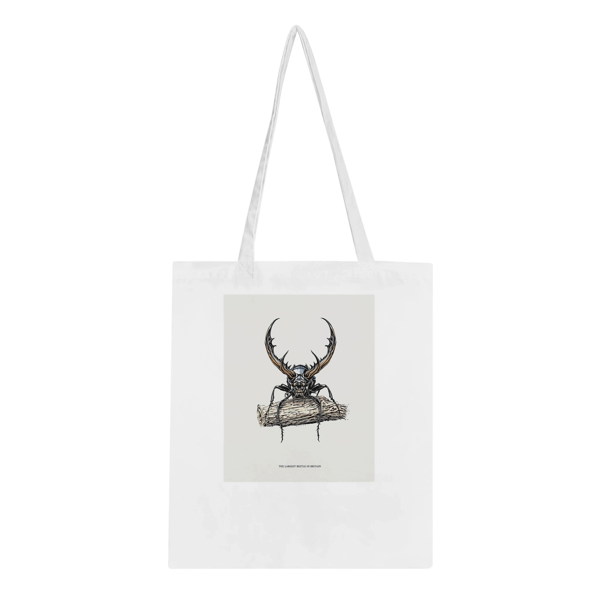 Stag Beetle Oak Log Cotton Shopper UK Tote Bag — detail view | Wild Thread Co
