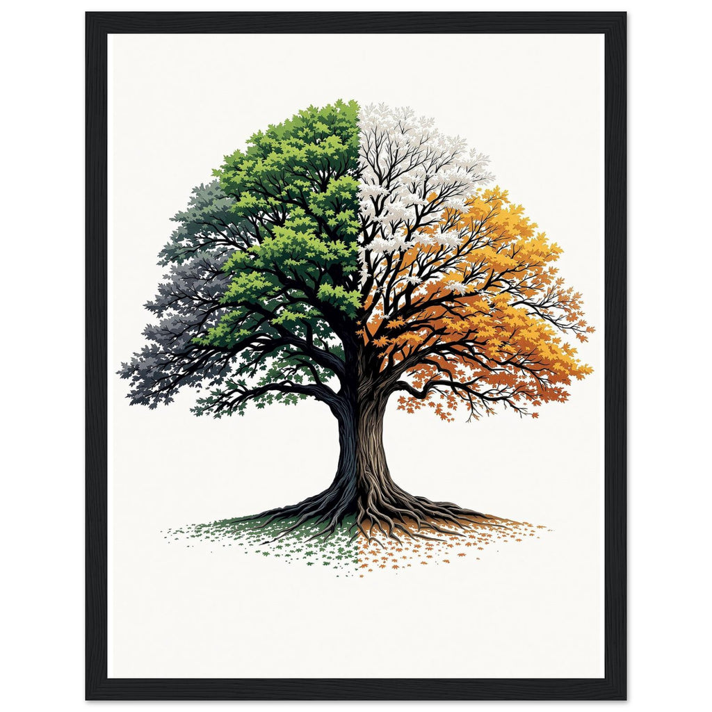 Oak Tree Four Seasons Framed Print Wall Art Ready to Hang UK Framed Art Print — detail view | Wild Thread Co