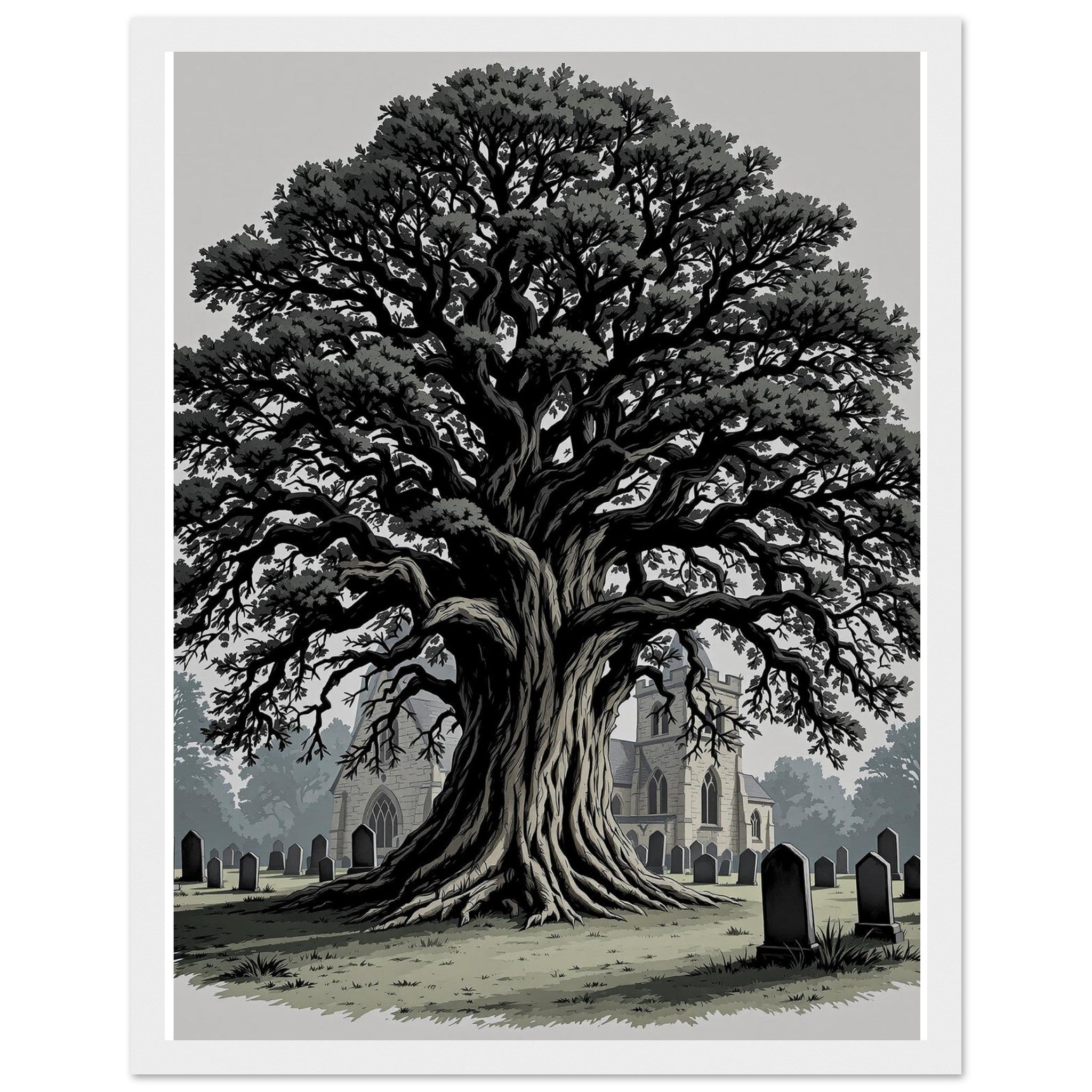 Ancient Yew Churchyard Framed Print Wall Art Ready to Hang UK Framed Art Print — detail view | Wild Thread Co