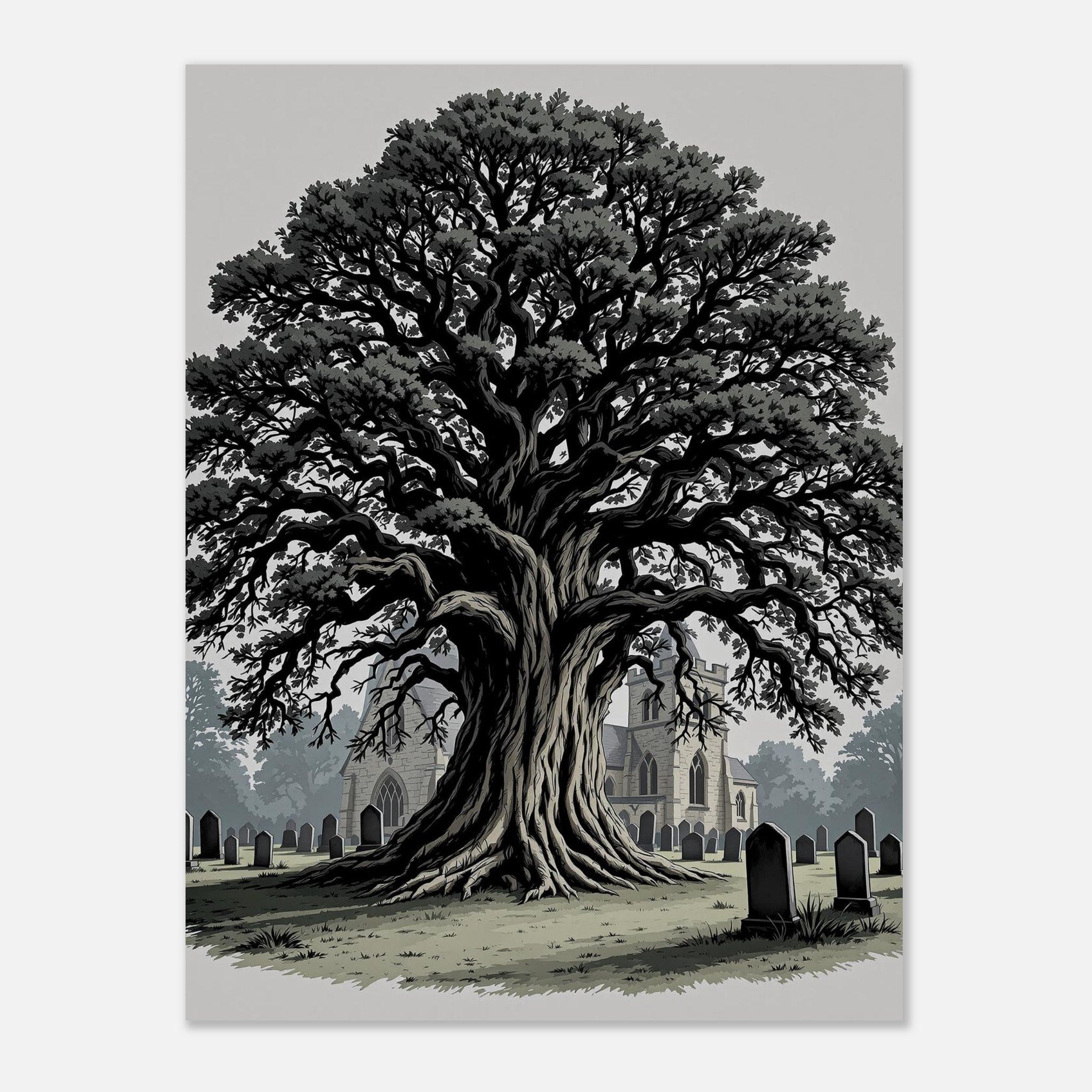 Ancient Yew Tree Churchyard Art Wall Art UK Art UK Gift Art Print Poster Wall Ar Art Print — detail view | Wild Thread Co
