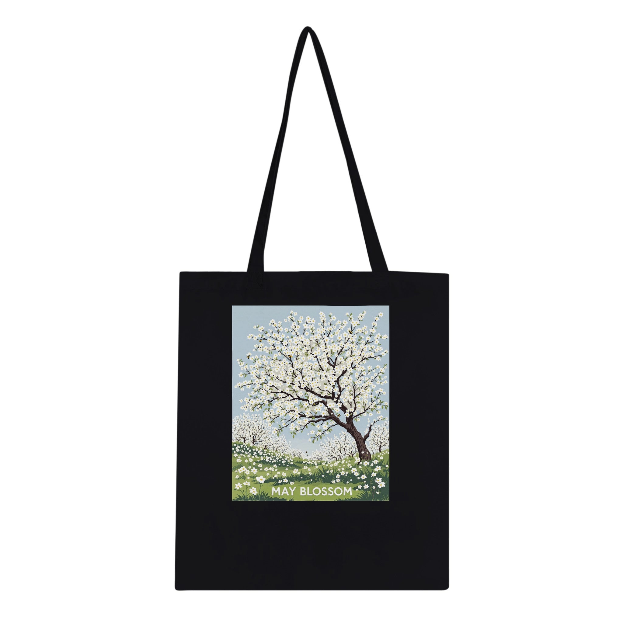 Hawthorn May Blossom Bees Cotton Shopper UK Tote Bag UK Gift Tote Bag — detail view | Wild Thread Co