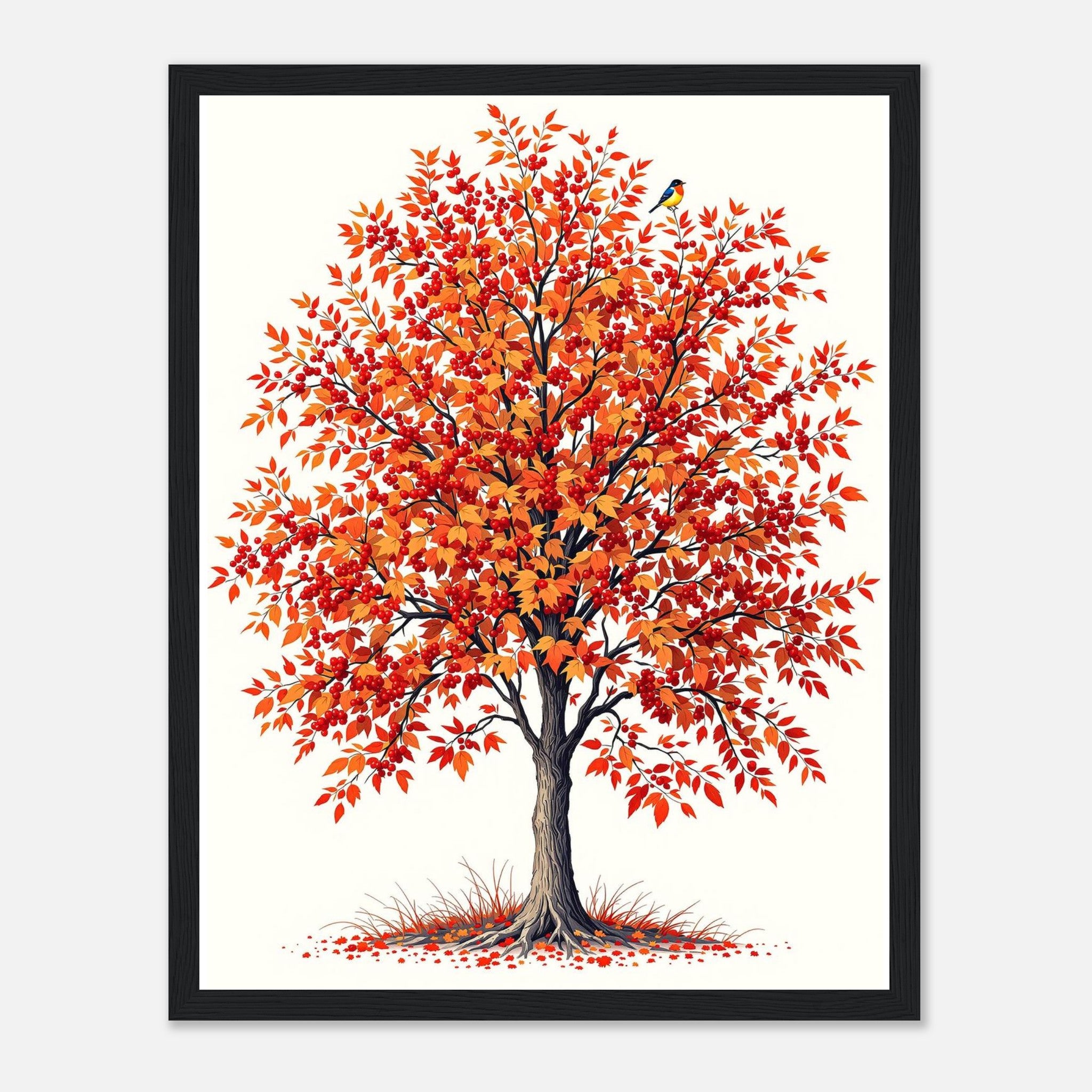 Rowan Red Berry Autumn Fieldfares Framed Print Wall Art Ready to Hang Framed Art Print — detail view | Wild Thread Co