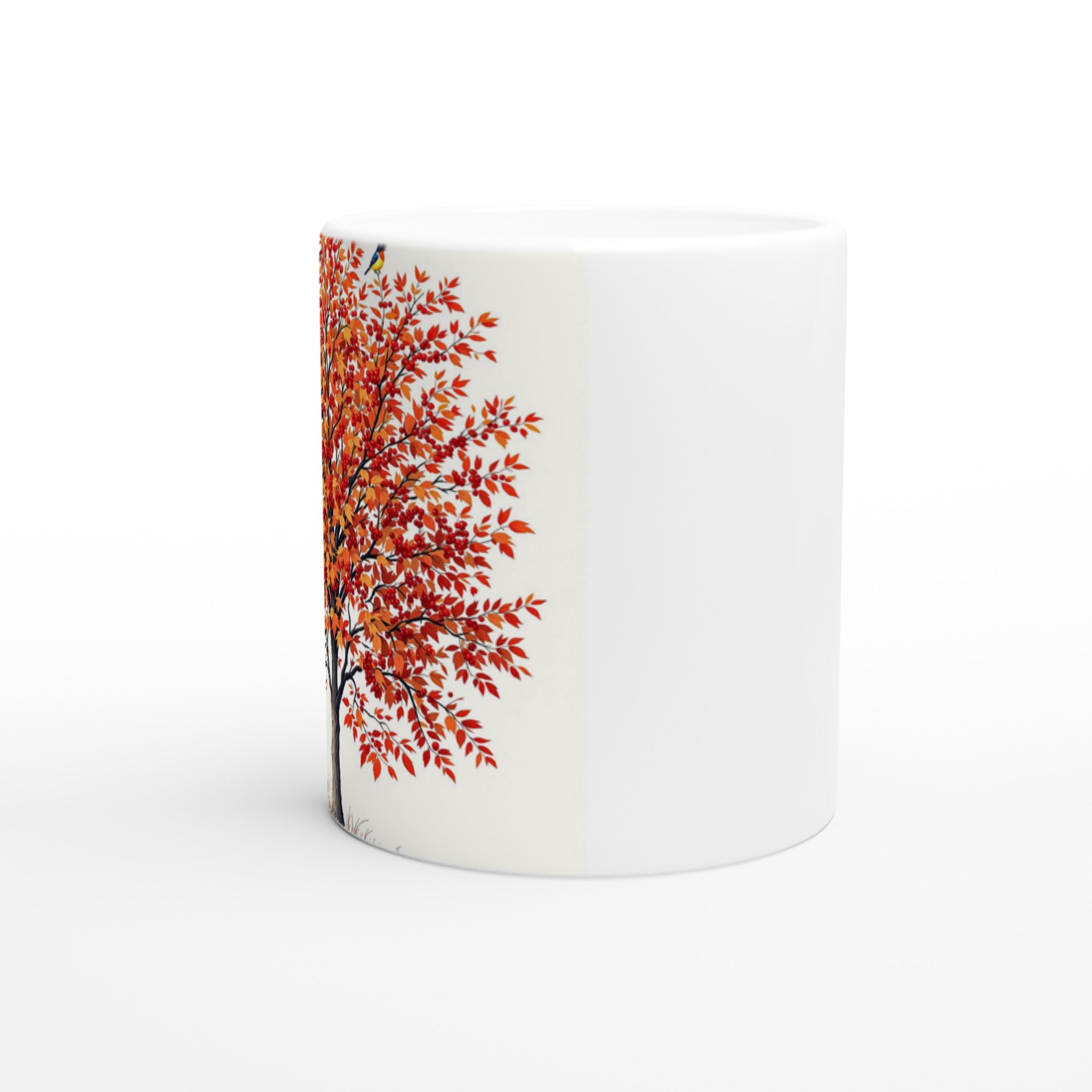 Rowan Red Berry Autumn Fieldfares Coffee Tea Ceramic 11oz Mug — detail view | Wild Thread Co