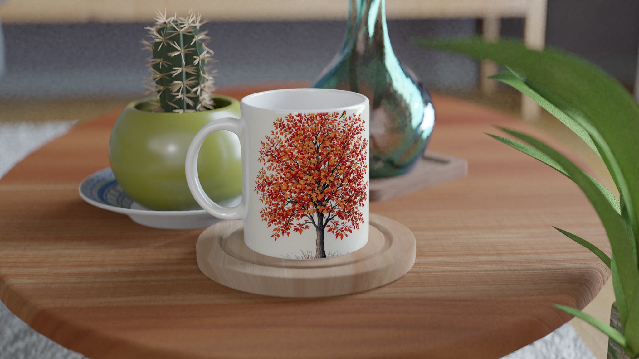 Rowan Red Berry Autumn Fieldfares Coffee Tea Ceramic 11oz Mug — detail view | Wild Thread Co