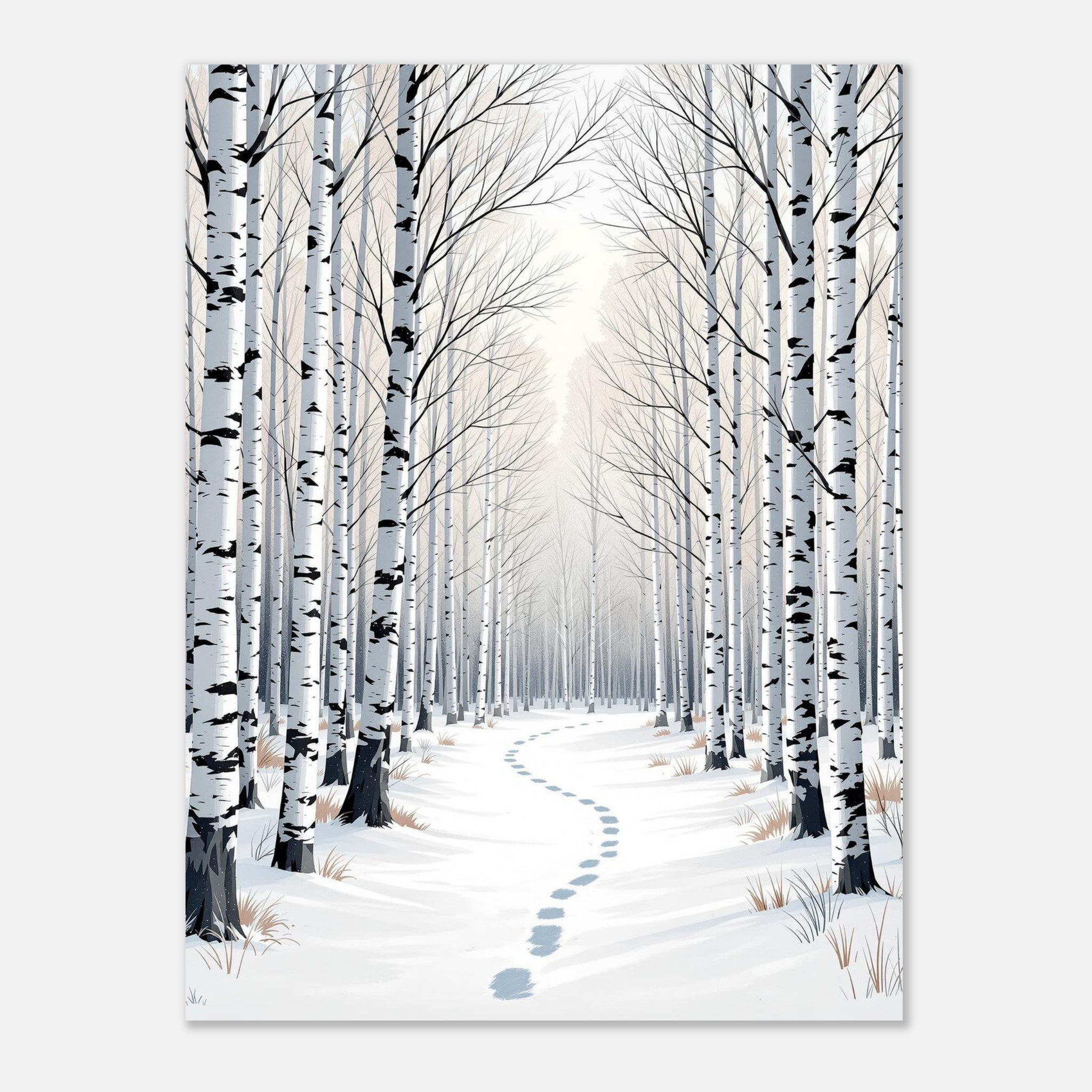Silver Birch Winter Light Woodland A1 Art Wall Art UK Gift Art Art Print Poster Art Print — detail view | Wild Thread Co