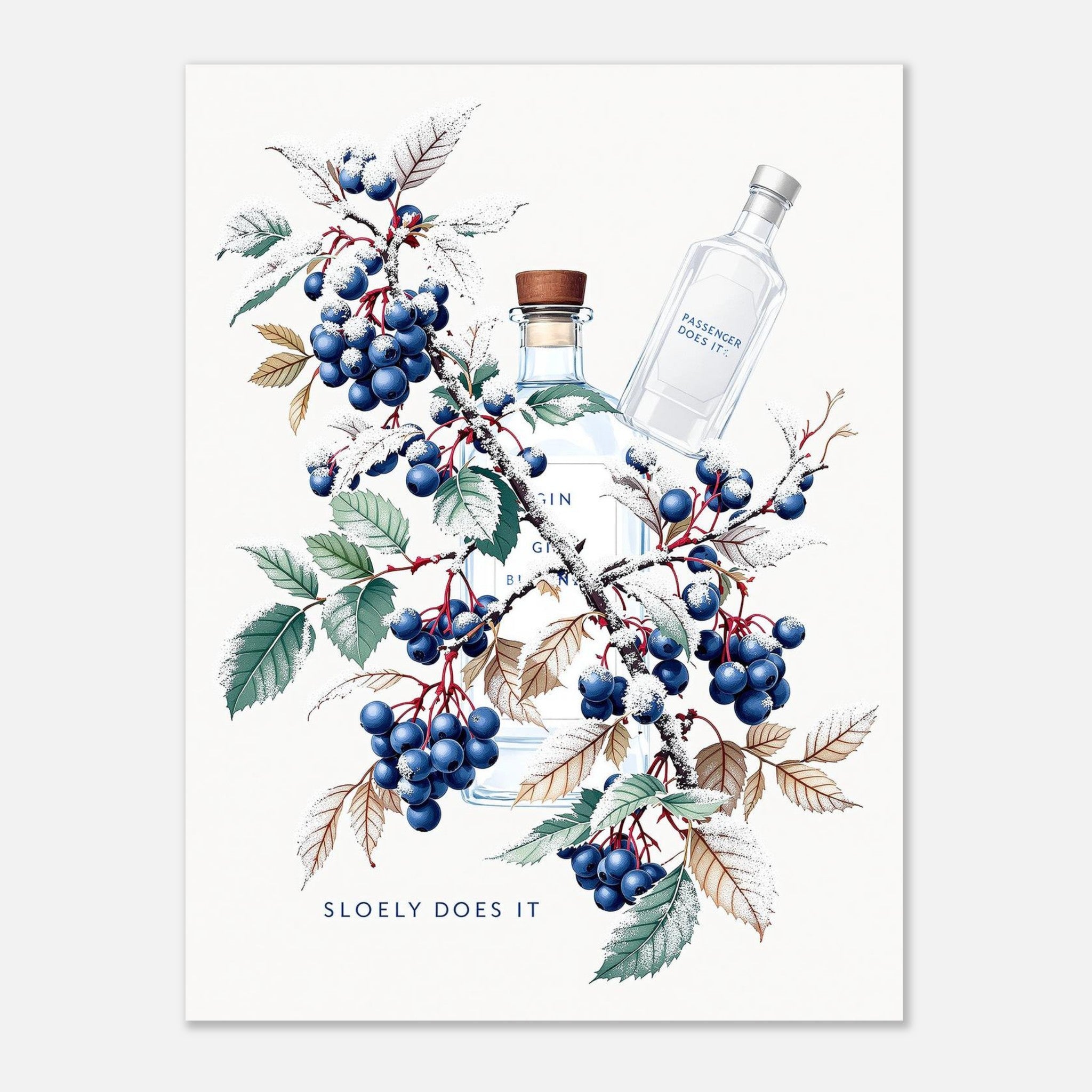 Sloe Gin A1 Blackthorn Berry Frost Art UK Art Wall UK Gift Art Art Print Poster Art Print — detail view | Wild Thread Co