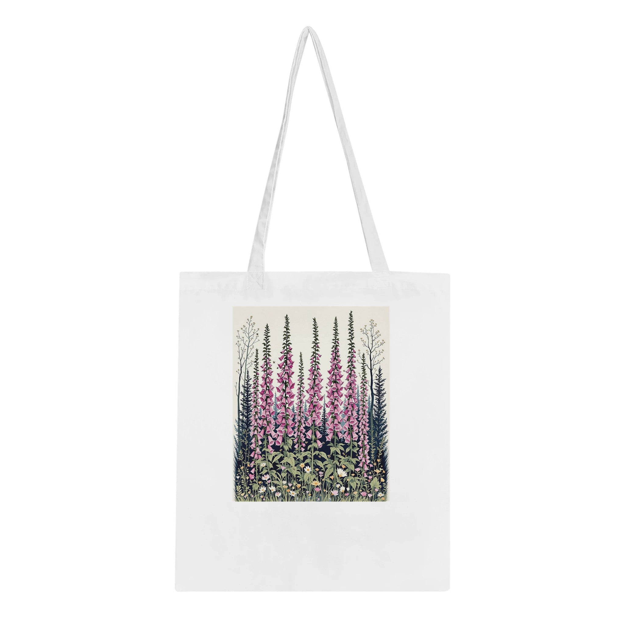 Foxglove Woodland Clearing Bees Cotton Shopper UK Tote Bag — detail view | Wild Thread Co