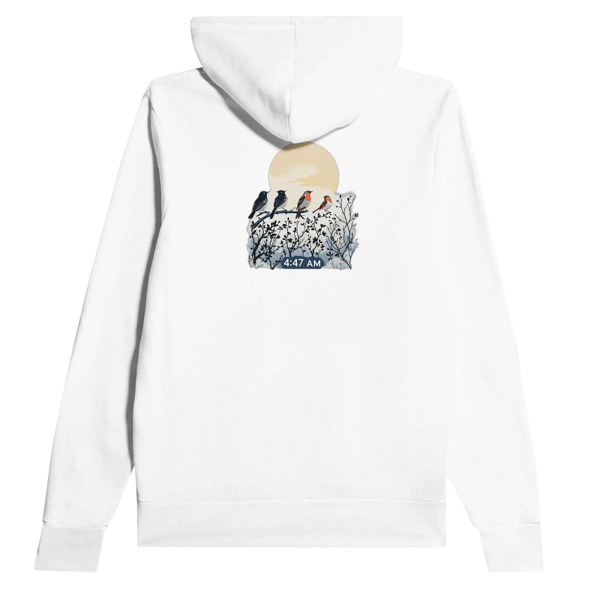 Dawn Chorus Pre-dawn Birds Hoodie Pullover Unisex Cotton UK Hoodie — detail view | Wild Thread Co