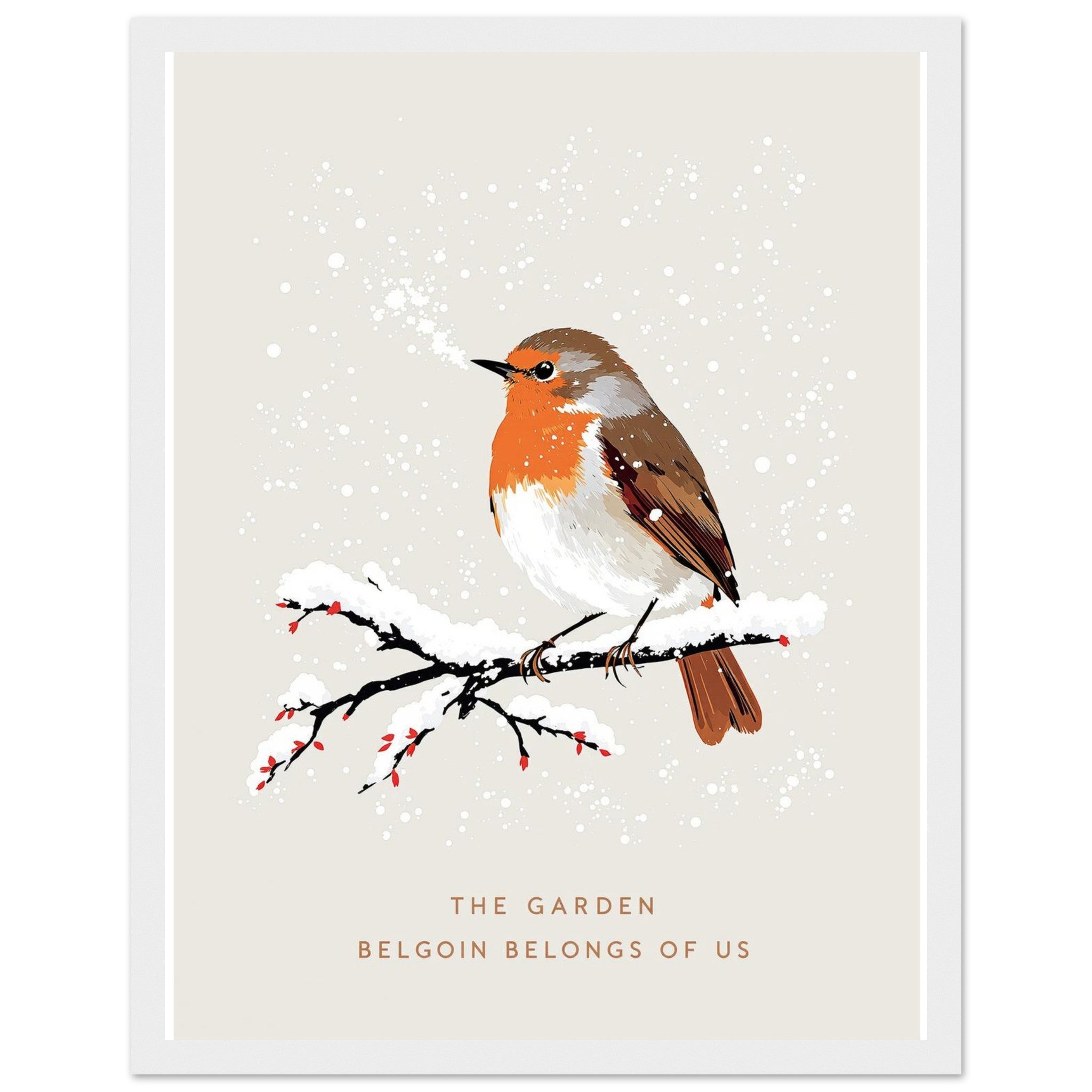 Winter Robin Snow Garden Framed Print Wall Art Ready to Hang UK Framed Art Print — detail view | Wild Thread Co