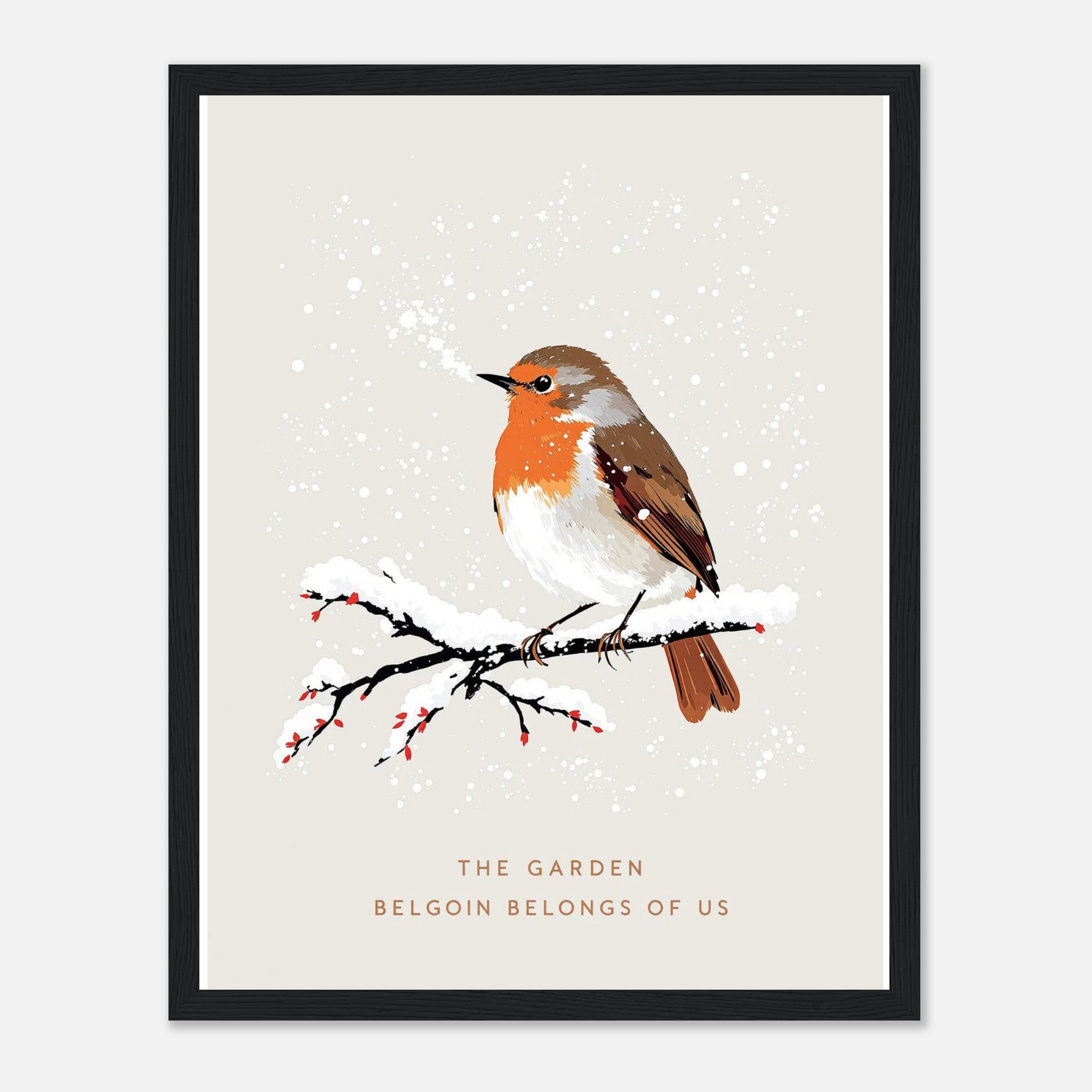 Winter Robin Snow Garden Framed Print Wall Art Ready to Hang UK Framed Art Print — detail view | Wild Thread Co