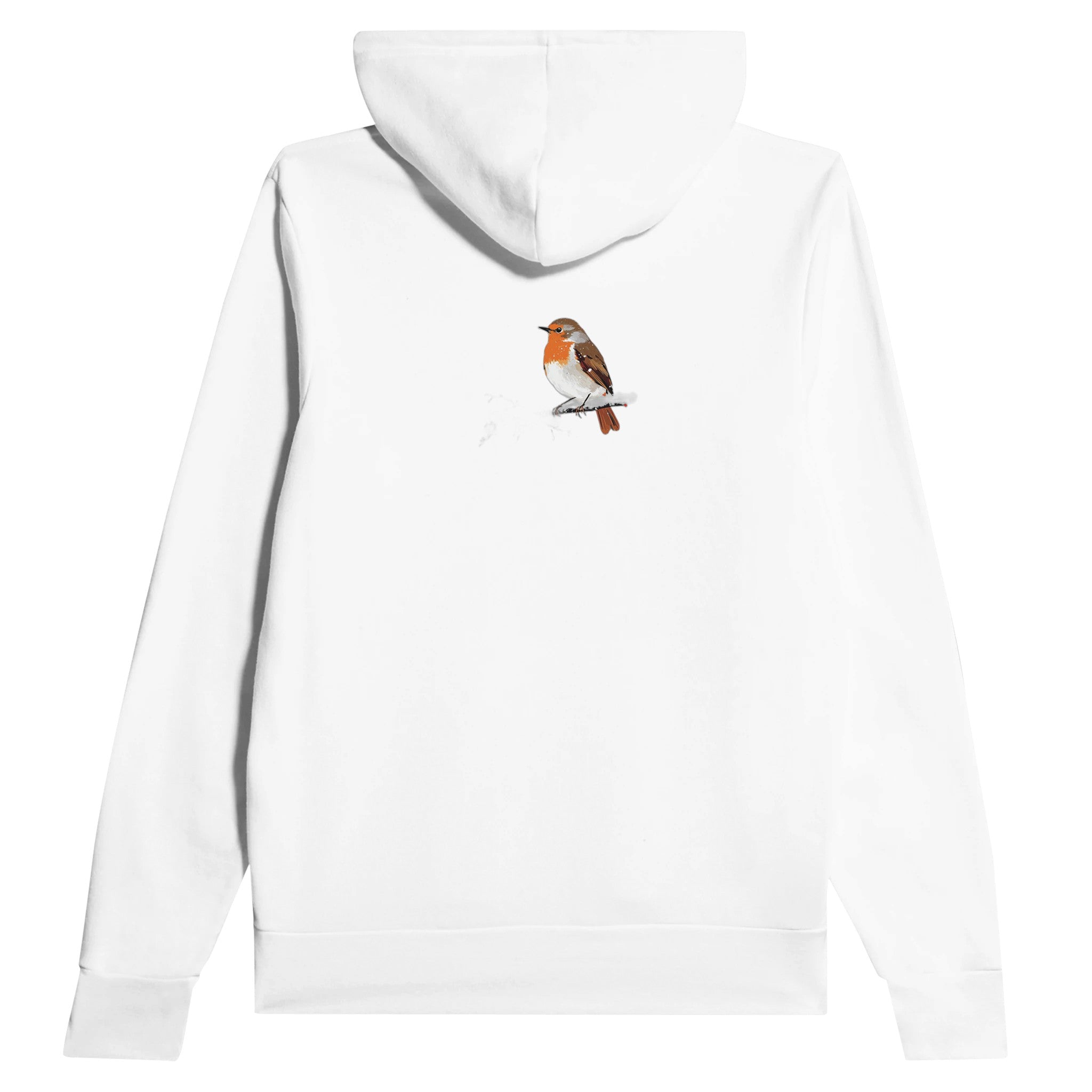 Winter Robin Snow Garden Hoodie Pullover Unisex Cotton UK Hoodie — detail view | Wild Thread Co