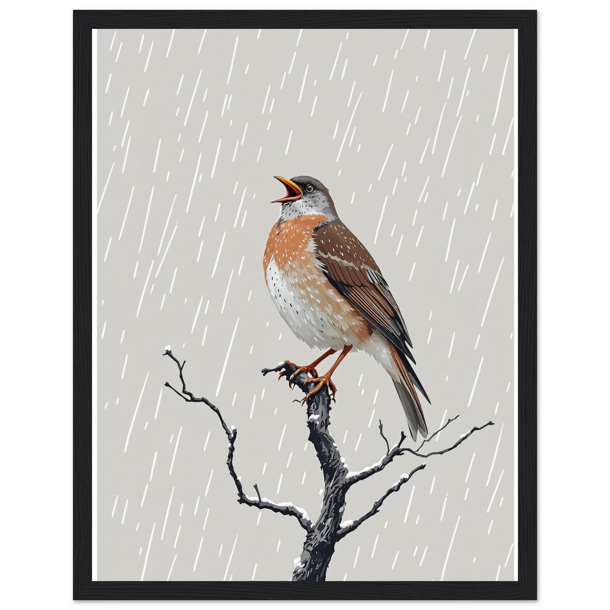 Mistle Thrush Singing Storm — Framed Art Print | Wild Thread Co UK