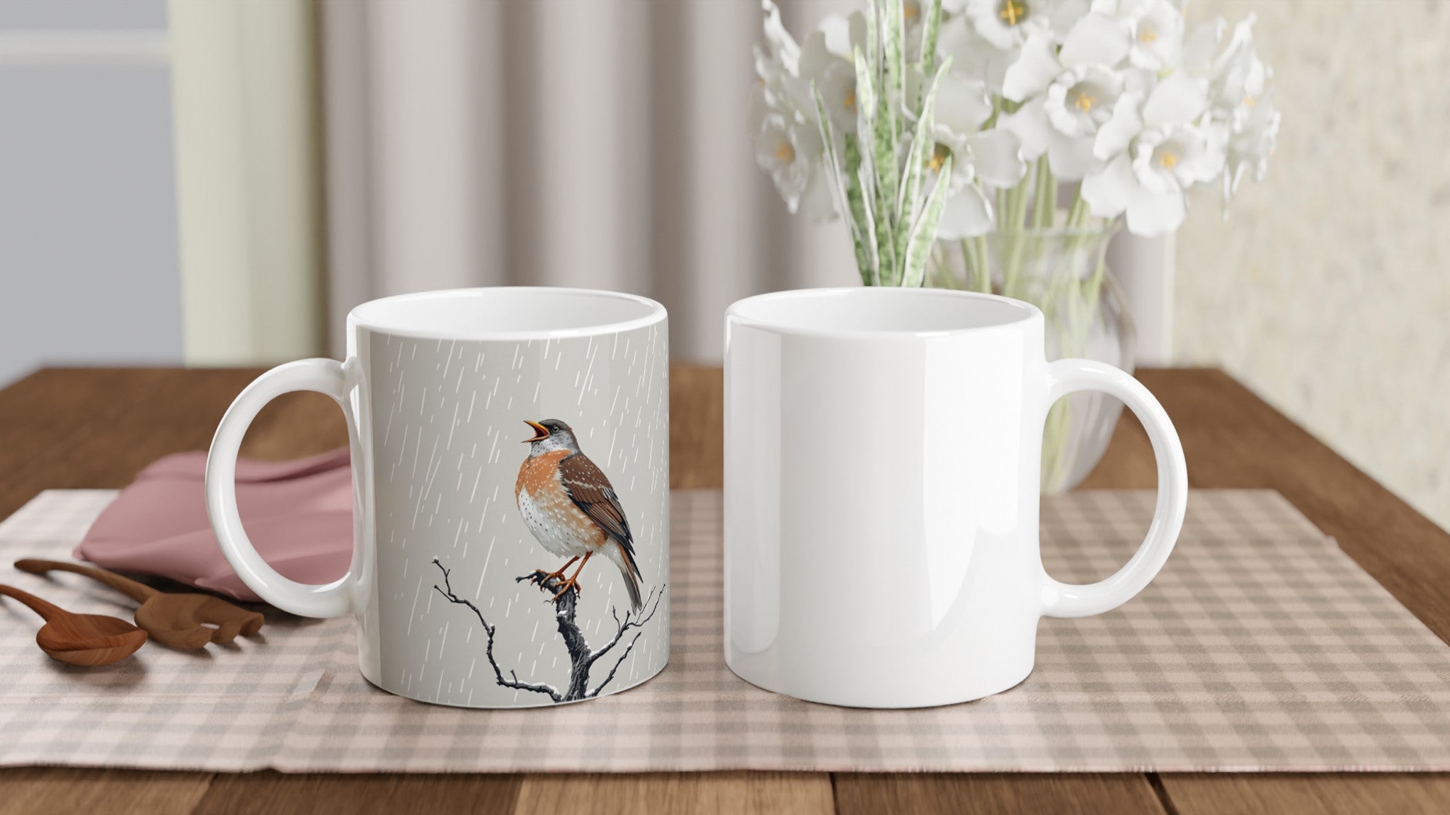Mistle Thrush Singing Storm Coffee Tea Ceramic 11oz Mug — detail view | Wild Thread Co