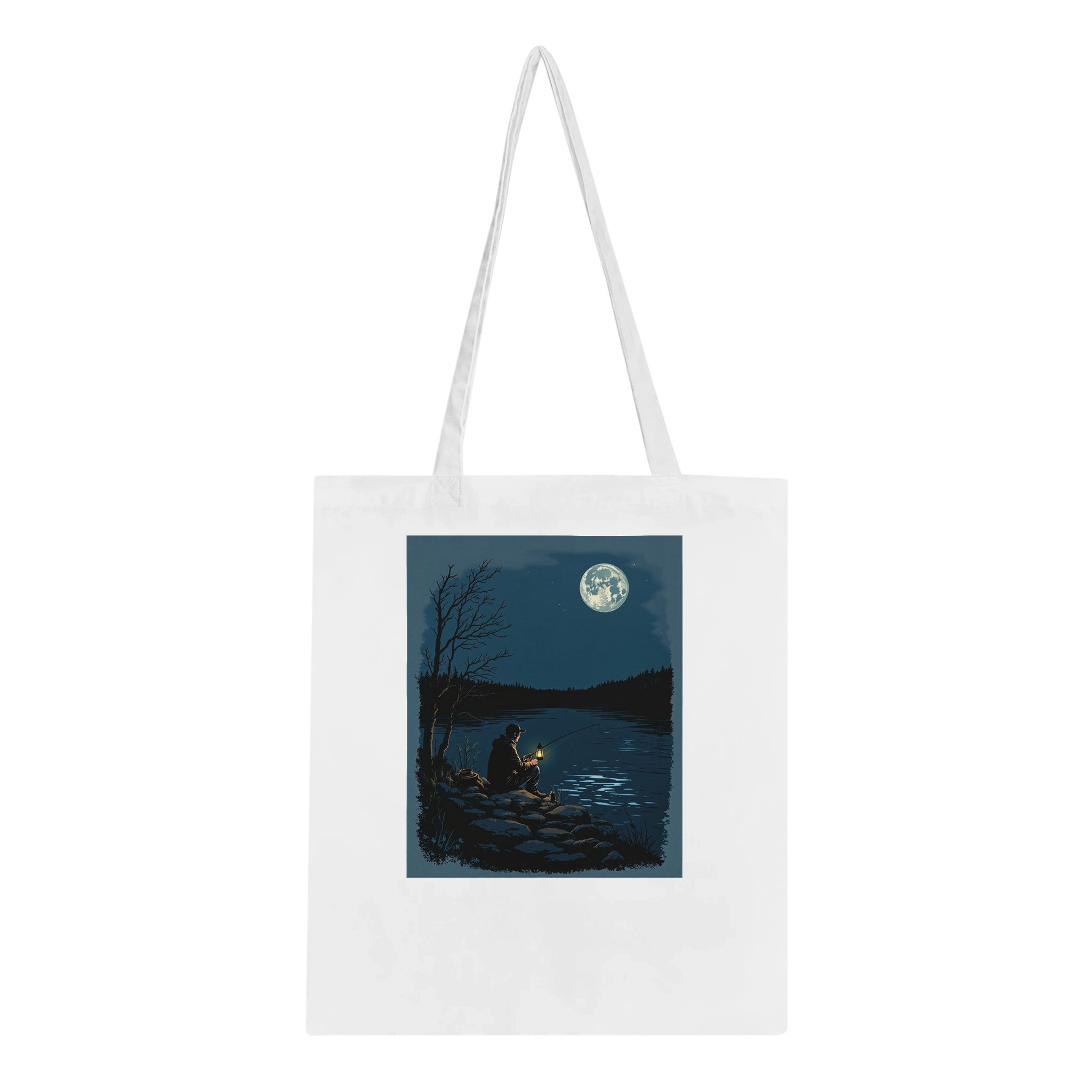 Night Fishing Lantern River Patience Tote Bag Cotton Shopper UK Tote Bag — detail view | Wild Thread Co