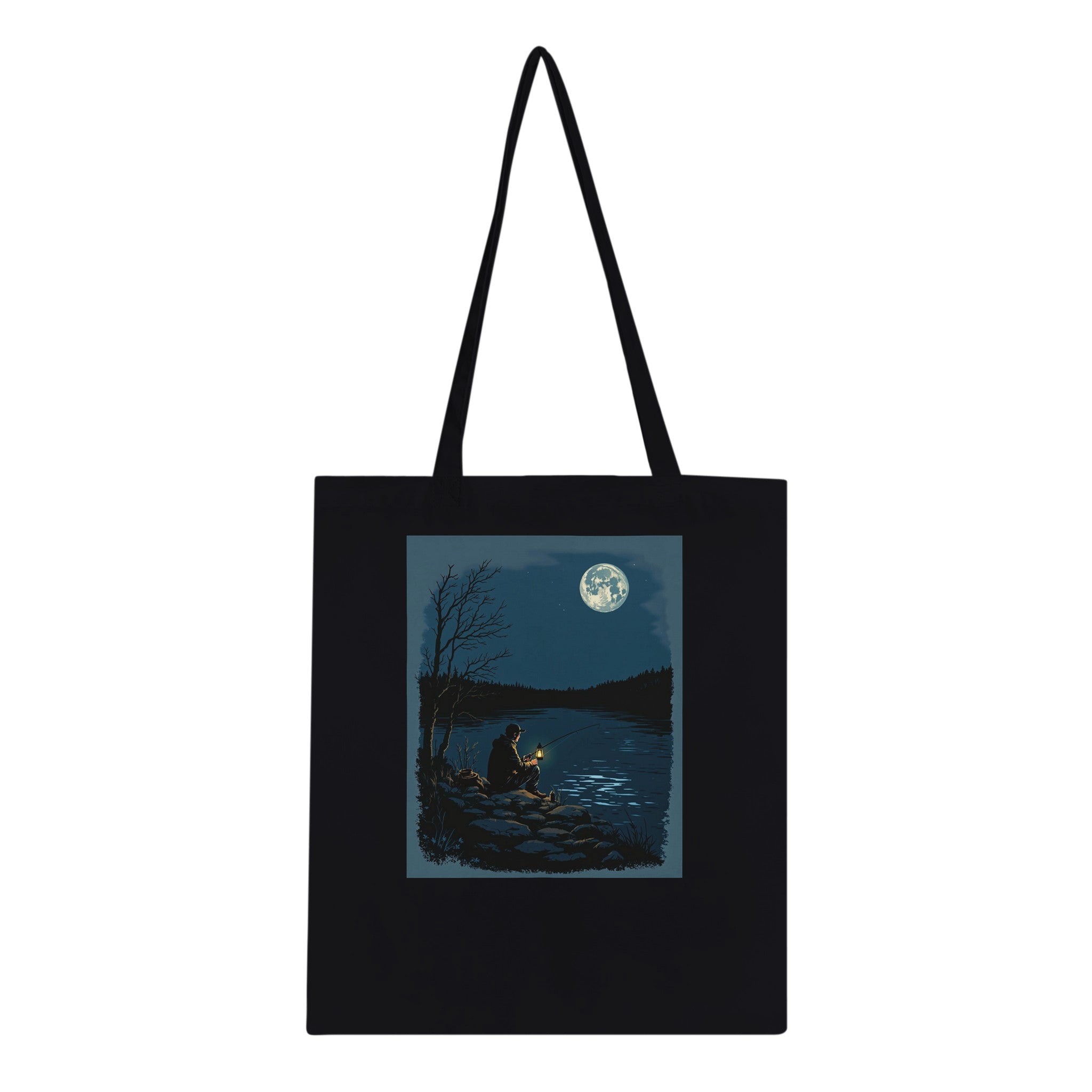 Night Fishing Lantern River Patience Tote Bag Cotton Shopper UK Tote Bag — detail view | Wild Thread Co
