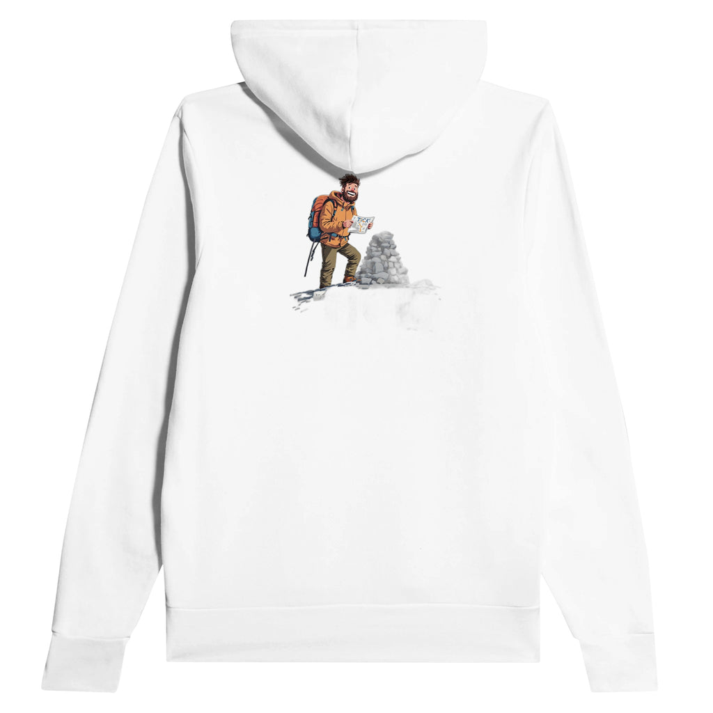 First Munro Summit Tick Hoodie Pullover Unisex Cotton UK Hoodie — detail view | Wild Thread Co