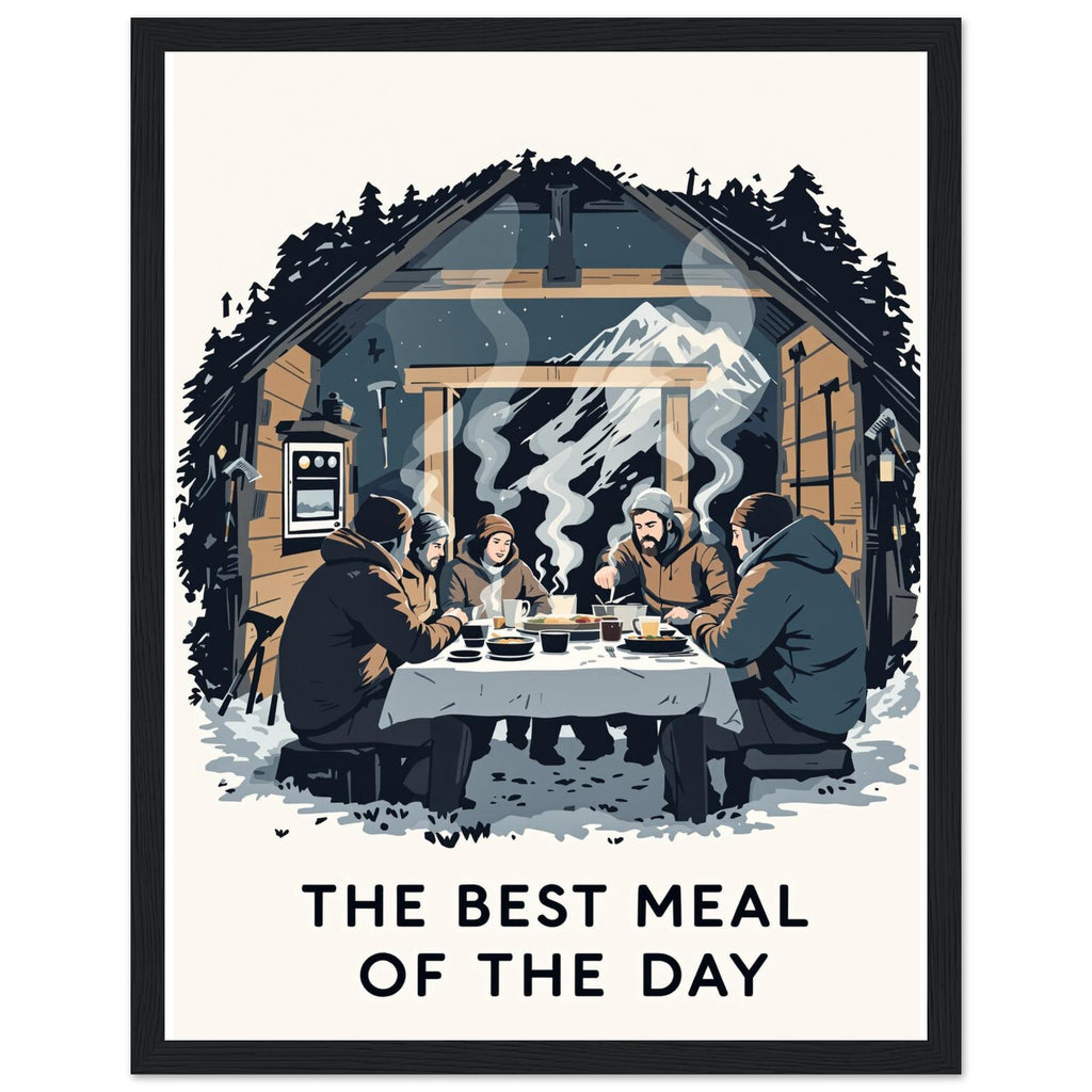 Mountain Hut Supper Fellowship Climbers Framed Art Print — detail view | Wild Thread Co