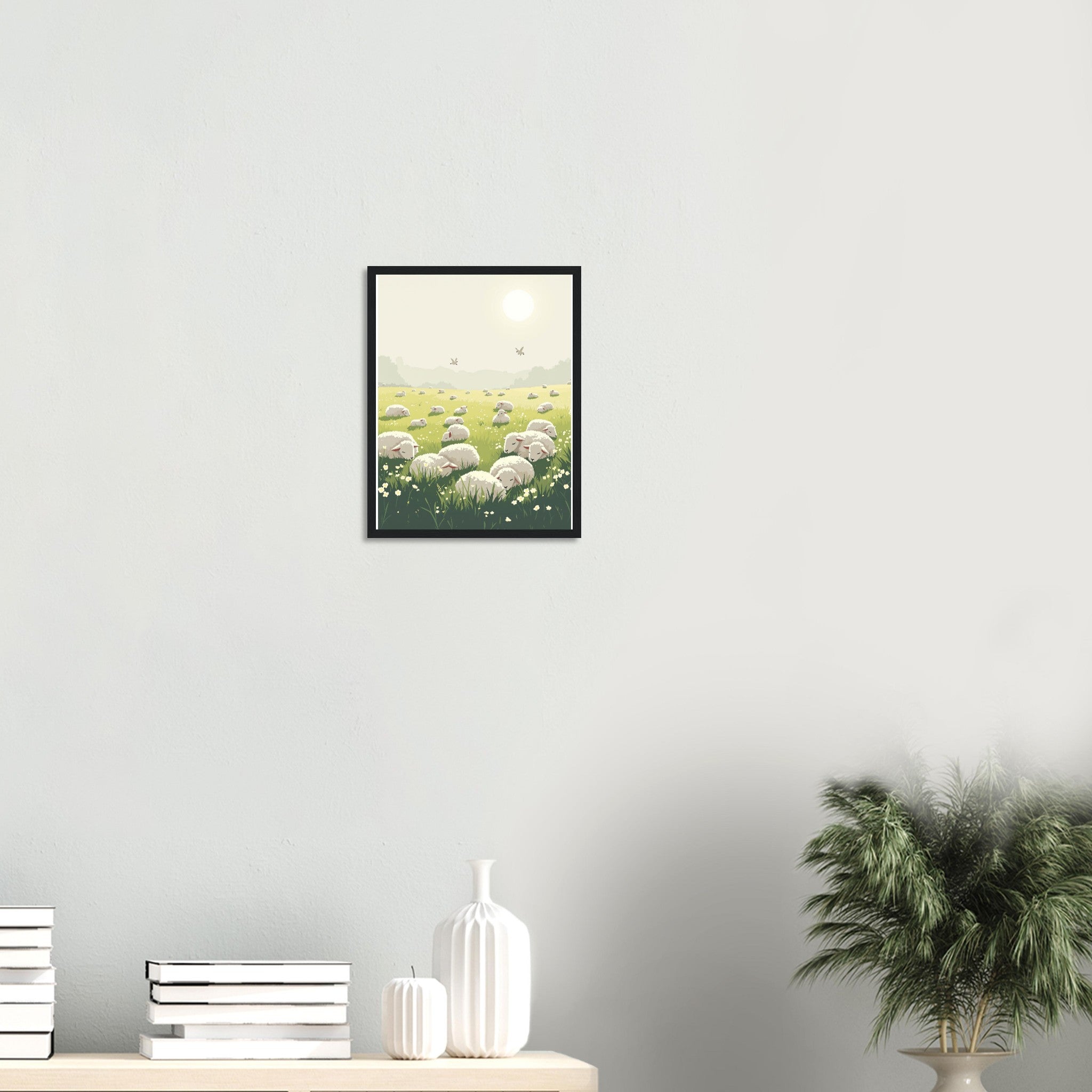 Spring Lambs Field Morning Framed Print Wall Art Ready to Hang UK Framed Art Print — detail view | Wild Thread Co