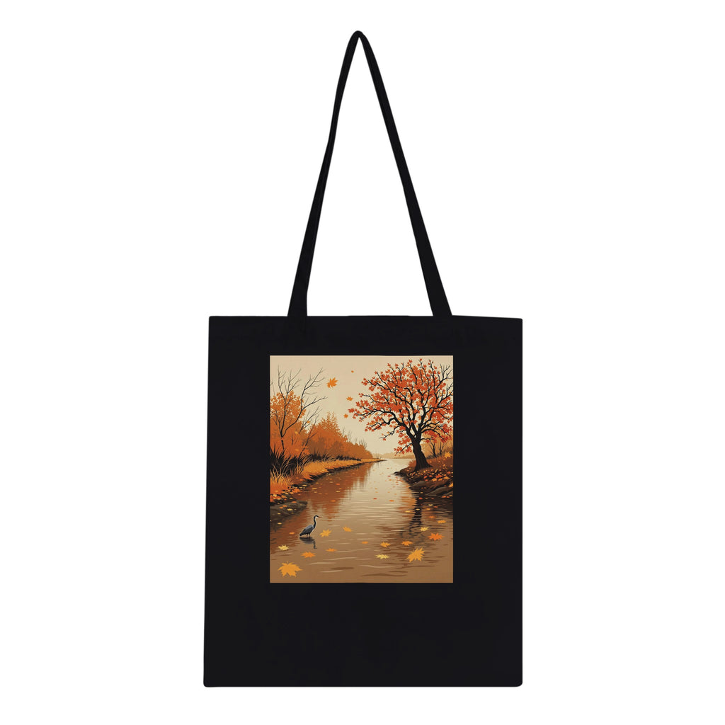 Autumn River Leaves Heron Bronze Cotton Shopper UK Tote Bag — detail view | Wild Thread Co