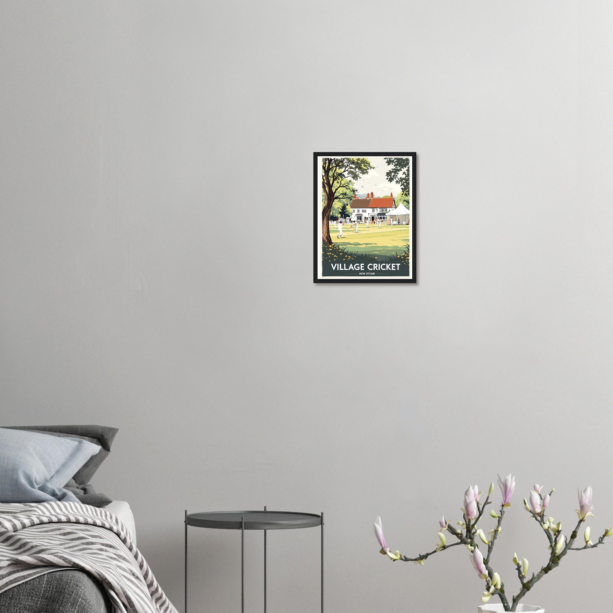 Village Cricket Sunday Green Framed Print Wall Art Ready to Hang UK Framed Art Print — detail view | Wild Thread Co