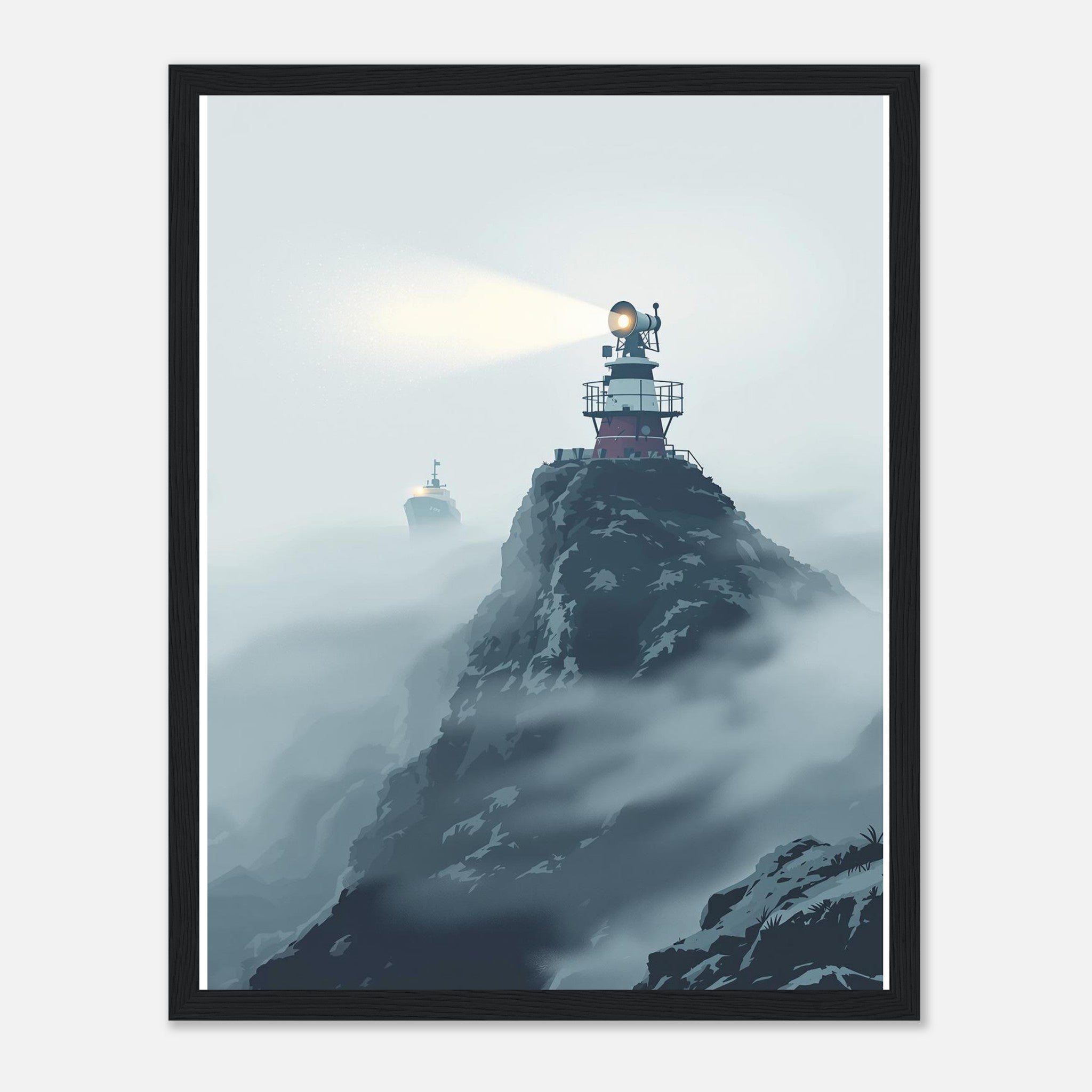 Coastal Fog Horn Headland Ship Framed Print Wall Art Ready to Hang UK Framed Art Print — detail view | Wild Thread Co