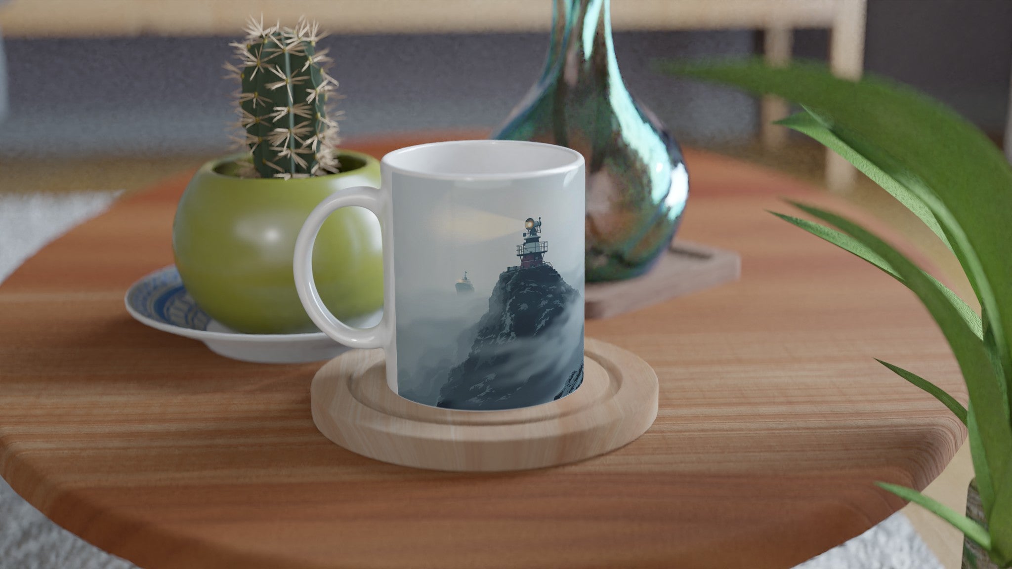 Coastal Fog Horn Headland Ship Coffee Tea Ceramic 11oz Mug 11 Mug — detail view | Wild Thread Co