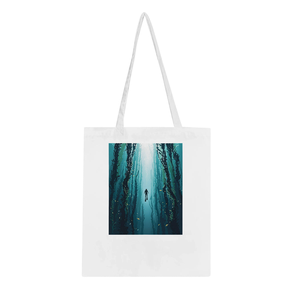 Kelp Forest Freediver Underwater Cotton Shopper UK Tote Bag — detail view | Wild Thread Co