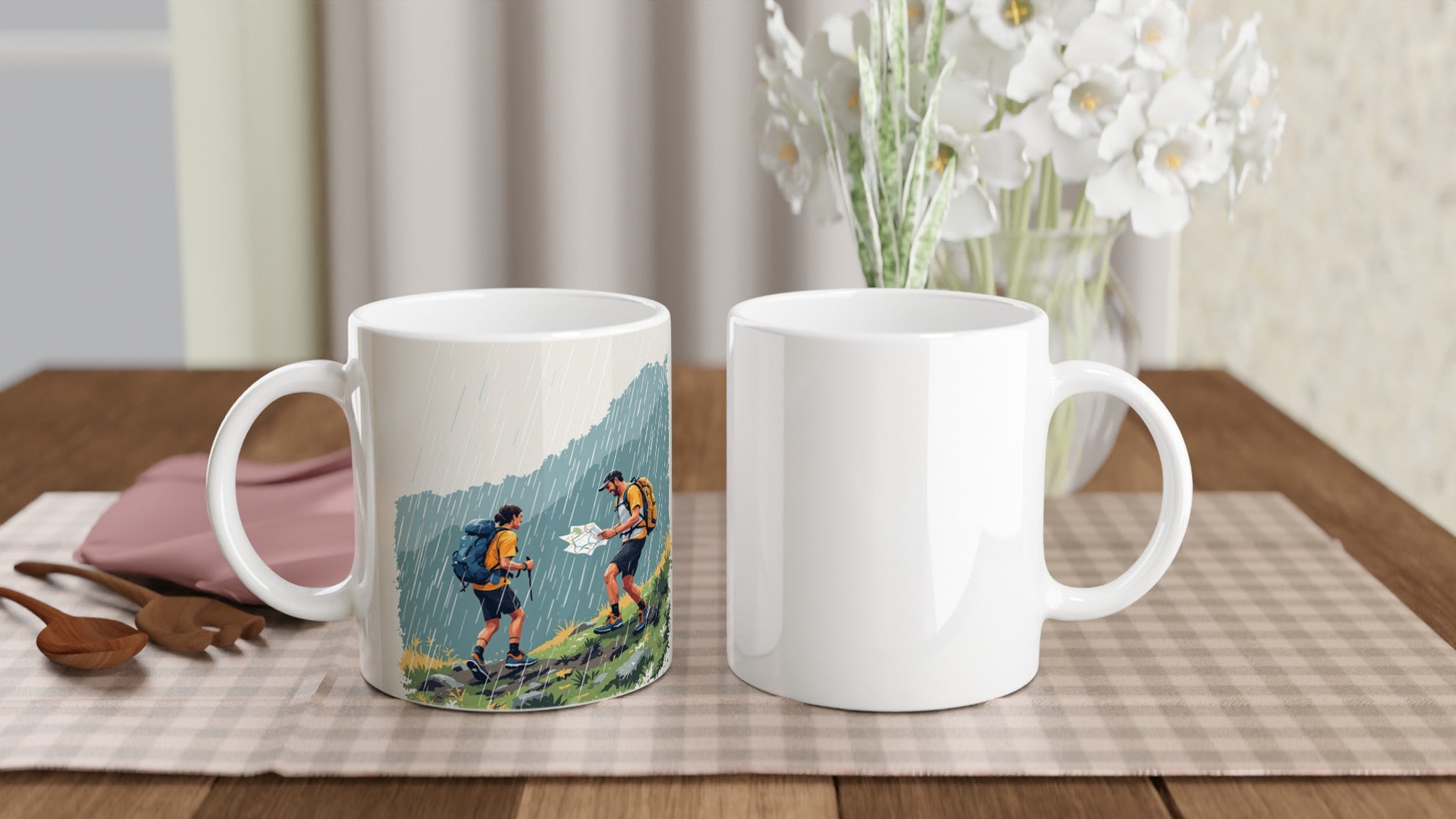 Mountain Marathon Rain Map Check Coffee Tea Ceramic 11oz Mug — detail view | Wild Thread Co